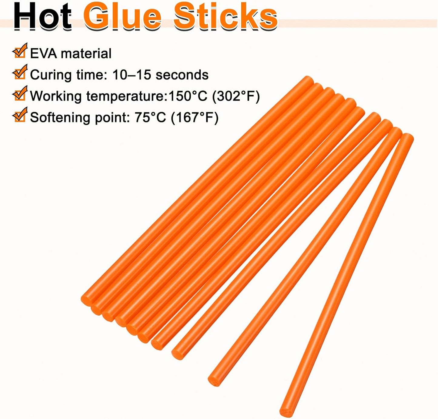 HARFINGTON 10pcs Hot Glue Sticks 0.28" Dia x 5.91" Long EVA Mini Hot Melt Adhesive Glue Stick for Hot Melt Gun Wood Plastic Glass Flowers Fabrics Foam, Orange