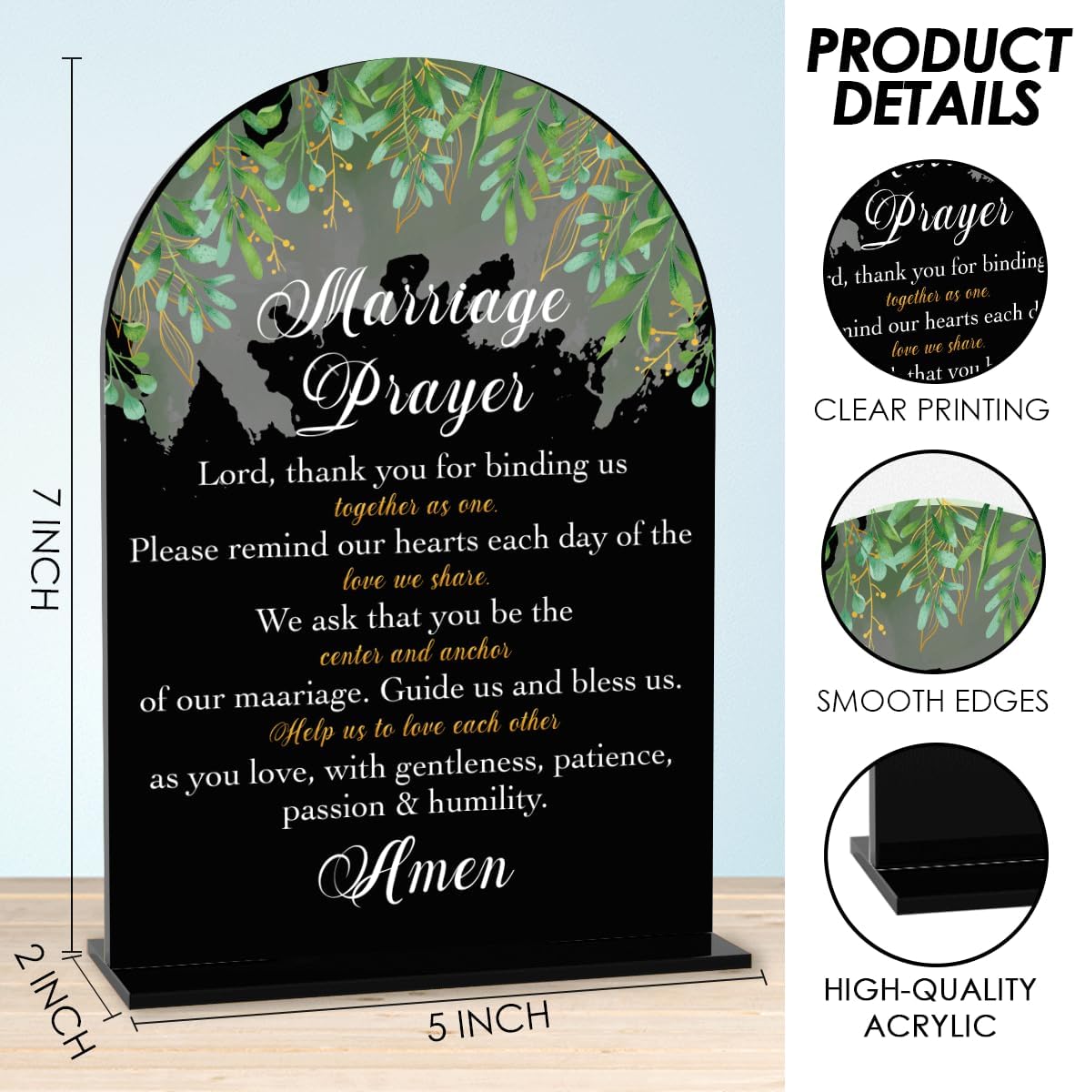 Black Marriage Prayer Sign, Wedding Engagement Bridal Shower Christian Religious Decor for Reception Ceremony Anniversary Party, Weddings Acrylic Sign
