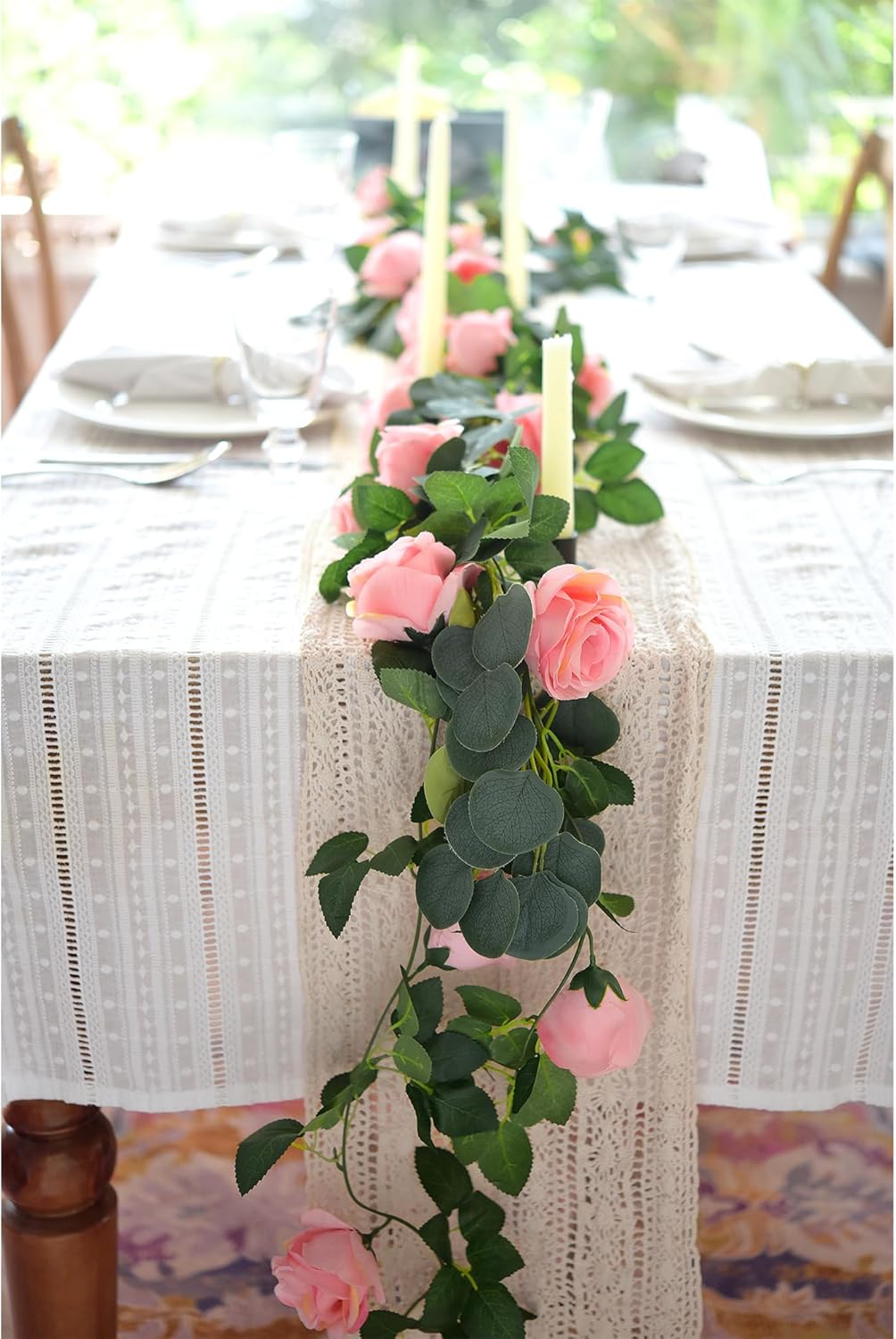 FiveSeasonStuff 28 Ft 4 Rose Silk Flower Garlands Artificial Flowers Decoration Hanging Floral Decor for Wedding Baby Shower Birthday Party Garden (Amaranth Pink)