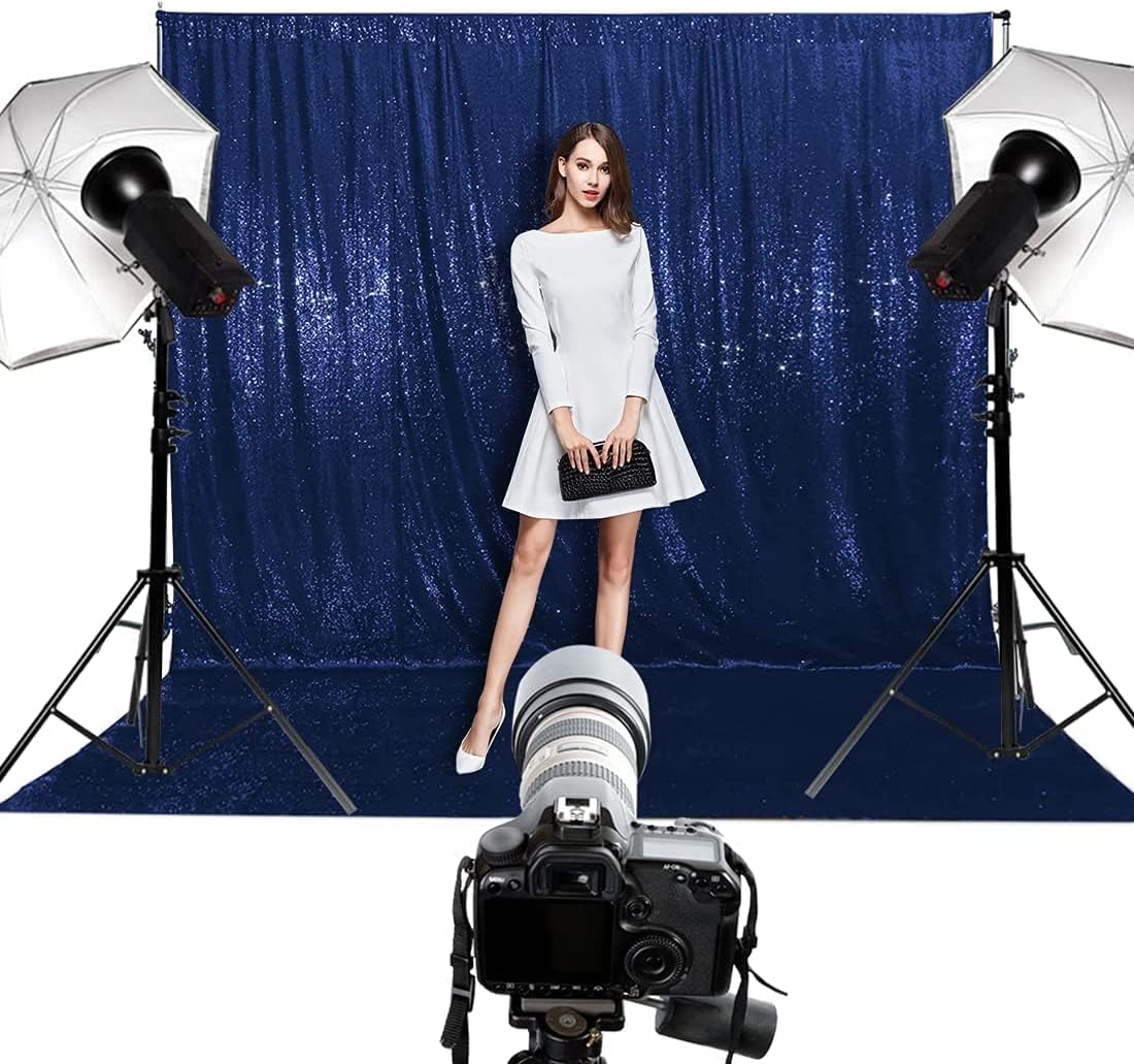 Poise3EHome 8Ft x 8Ft Navy Blue Sequin Backdrop Curtain, Glitter Thick Satin Sequin Background Drapes, Opaque Sparkly Backdrop Curtain, Sequin Backdrop for Xmas Thanksgiving Wedding Party Decor