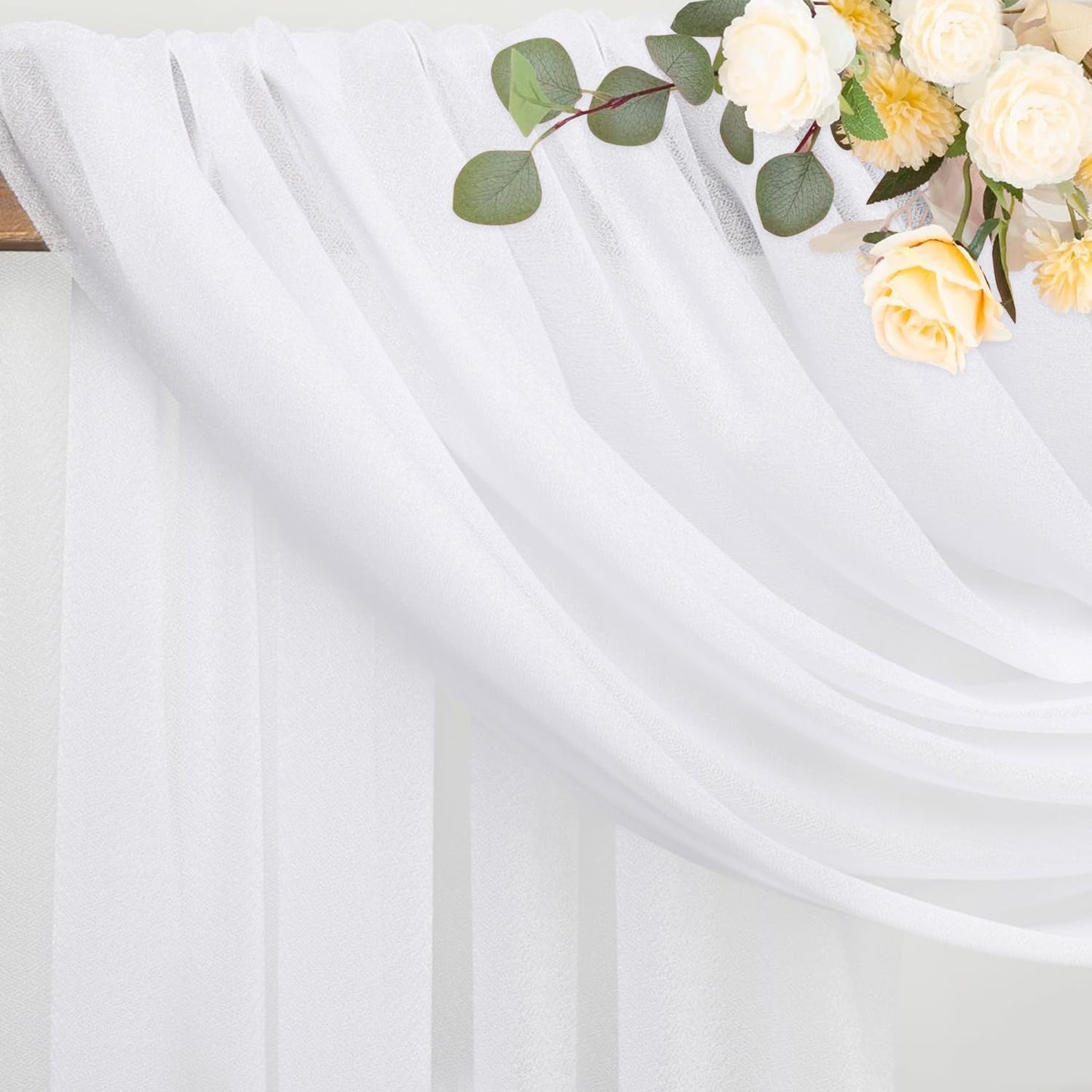 Wokceer Wedding Arch Draping Fabric 6 Panels 28.7" x 20FT White Sheer Fabric Backdrop Arch Draping for Wedding Ceremony Birthday Party Bridal Shower Decoration