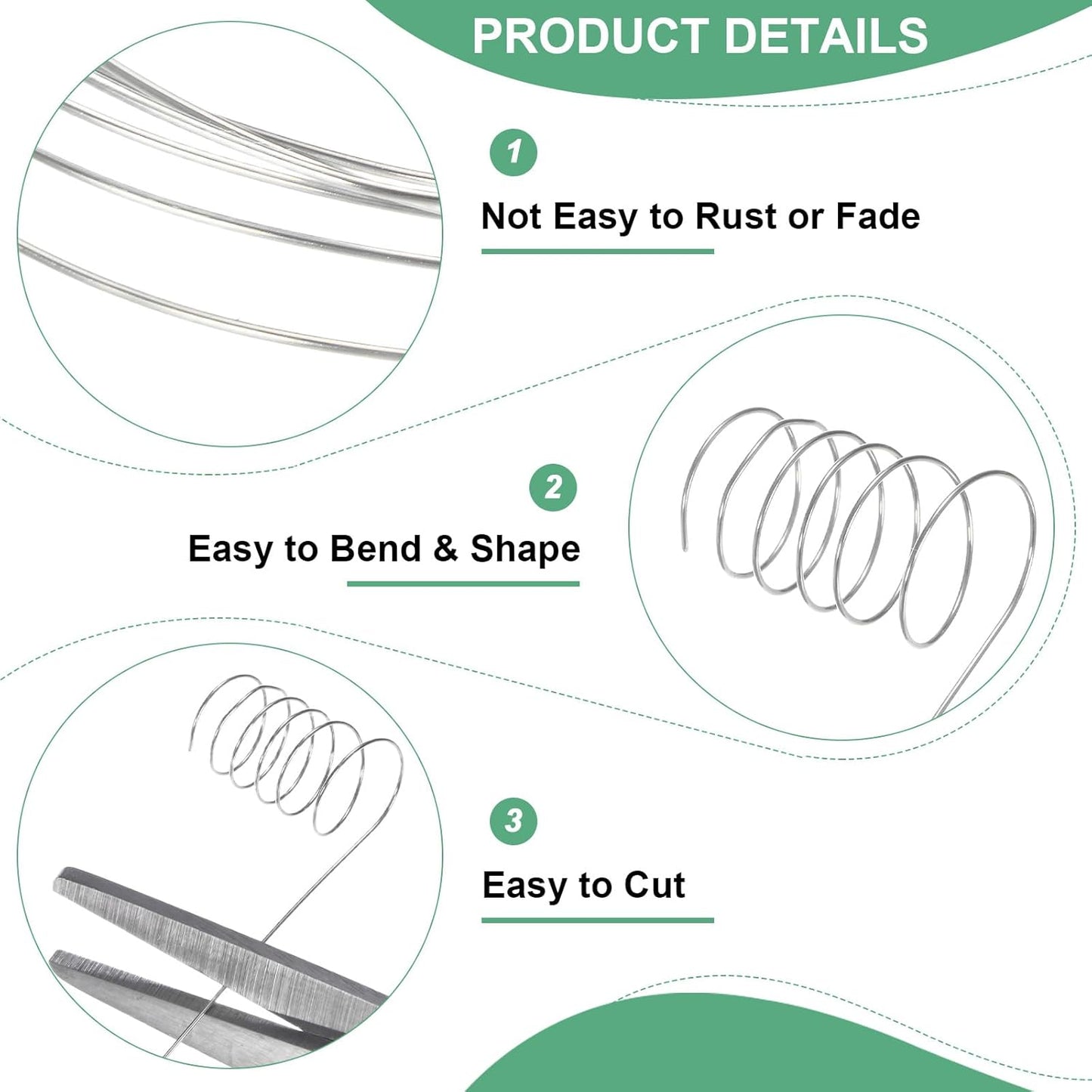 2-Rolls 0.4mm Jewelry Wire, 26 Gauge 328FT Craft Wire Copper Beading Wire for Jewelry Making/Planting/Weaving/DIY Crafting, Soft Metal Wires [100M, Silver White]