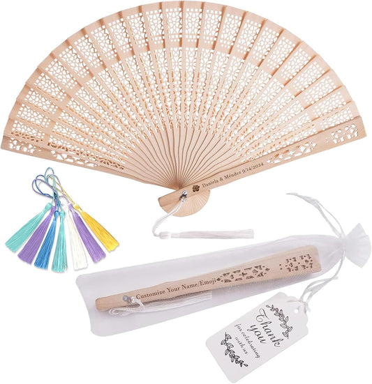 20/50/100Pcs Personalized Wooden Wedding Fans for Guests – Custom Text/Logo Folding Hand Fans for Party, Bridal Shower & Summer Wedding Favors(20)