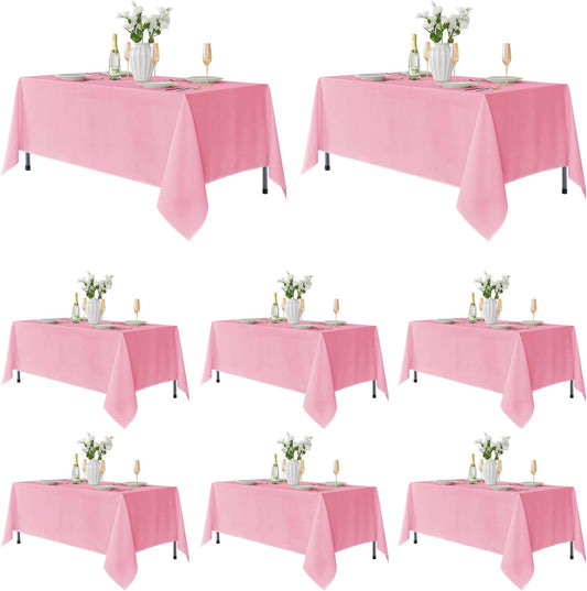 Fitable 8 Pack Rectangle Tablecloths: Stain Resistant Wrinkle Free Fabric Table Clothes, Washable Reusable Polyester Table Covers for Wedding Party Birthday Banquet Reception(Pink, 60x102 Inch)