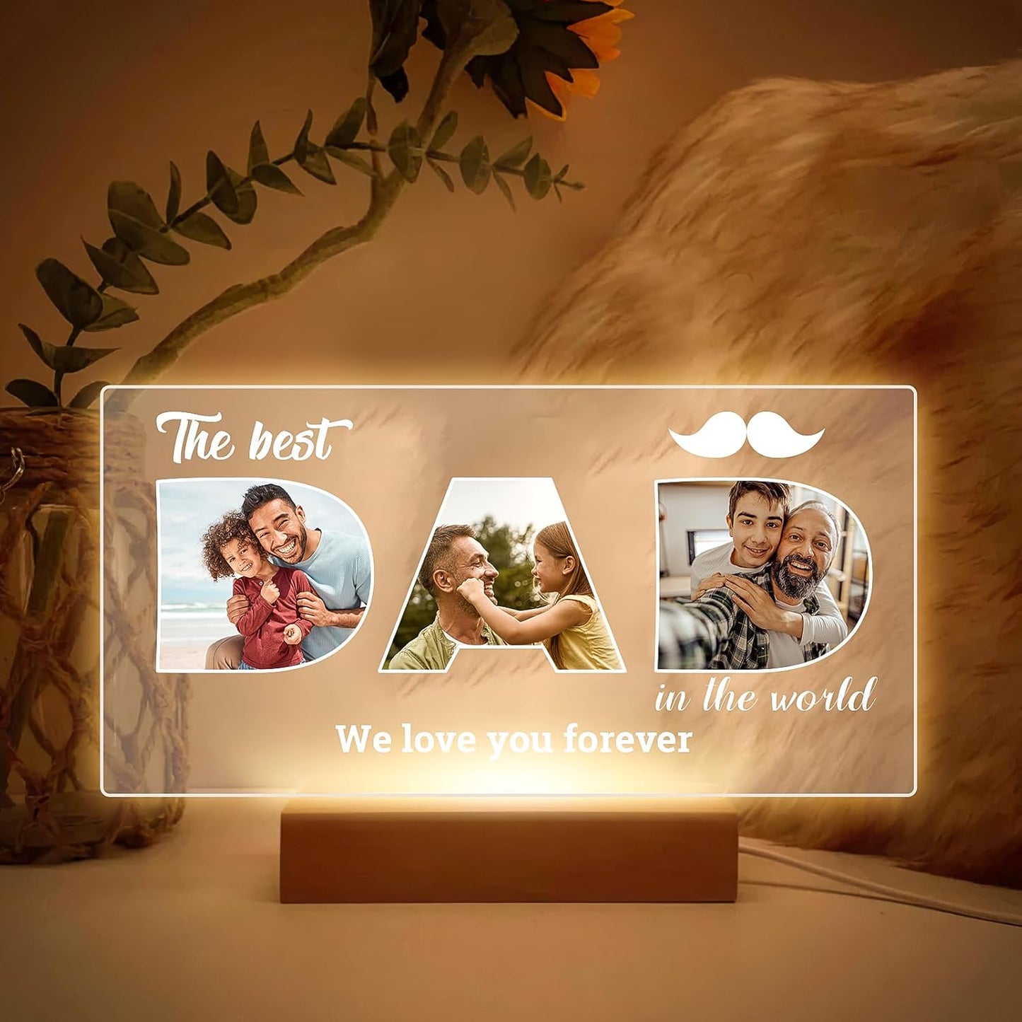 Personalized Birthday Gifts for Dad, Customized Picture Frames with Photo, Custom Photo Frame with Night Light, Personalized Picture Gifts for Dad