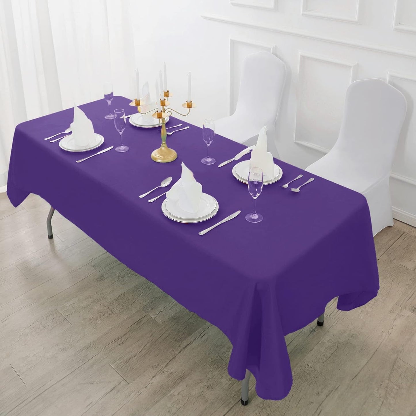 Fokitut 2 Pack Waterproof Rectangle Tablecloth, 90x132 Inch,Stain Resistant and Wrinkle Polyester Table Cloth, Fabric Table Cover for Kitchen Dining, Wedding, Party, Holiday Dinner-Purple