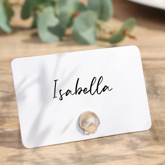 UNIQOOO 12Pcs Decorative Gold Shell Place Card Holders Bulk, Scallop Name Card Stands Set, for Beach Wedding Decor Coastal Favors, Table Setting, Business Card, Name Tag, Party Food Labels