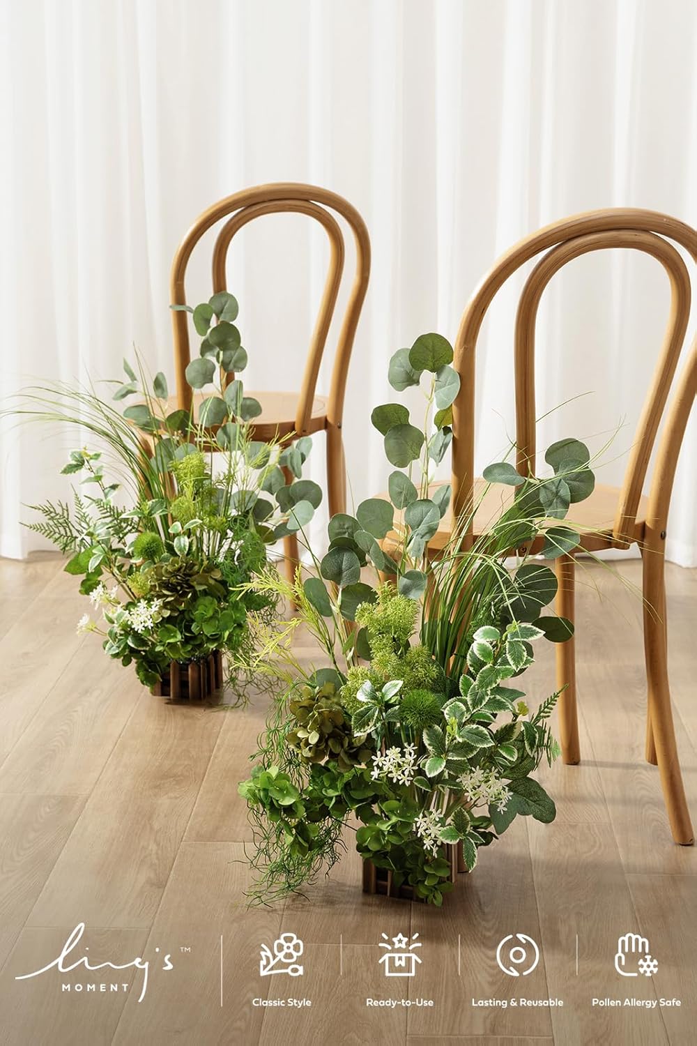 Ling's moment 17.5" Tall Free-Standing Artificial Flowers Arrangements 4 pcs Wedding Aisle Runner Chair Decorations White & Green Centerpieces for Ceremony Reception Rose Floral Party Outdoor