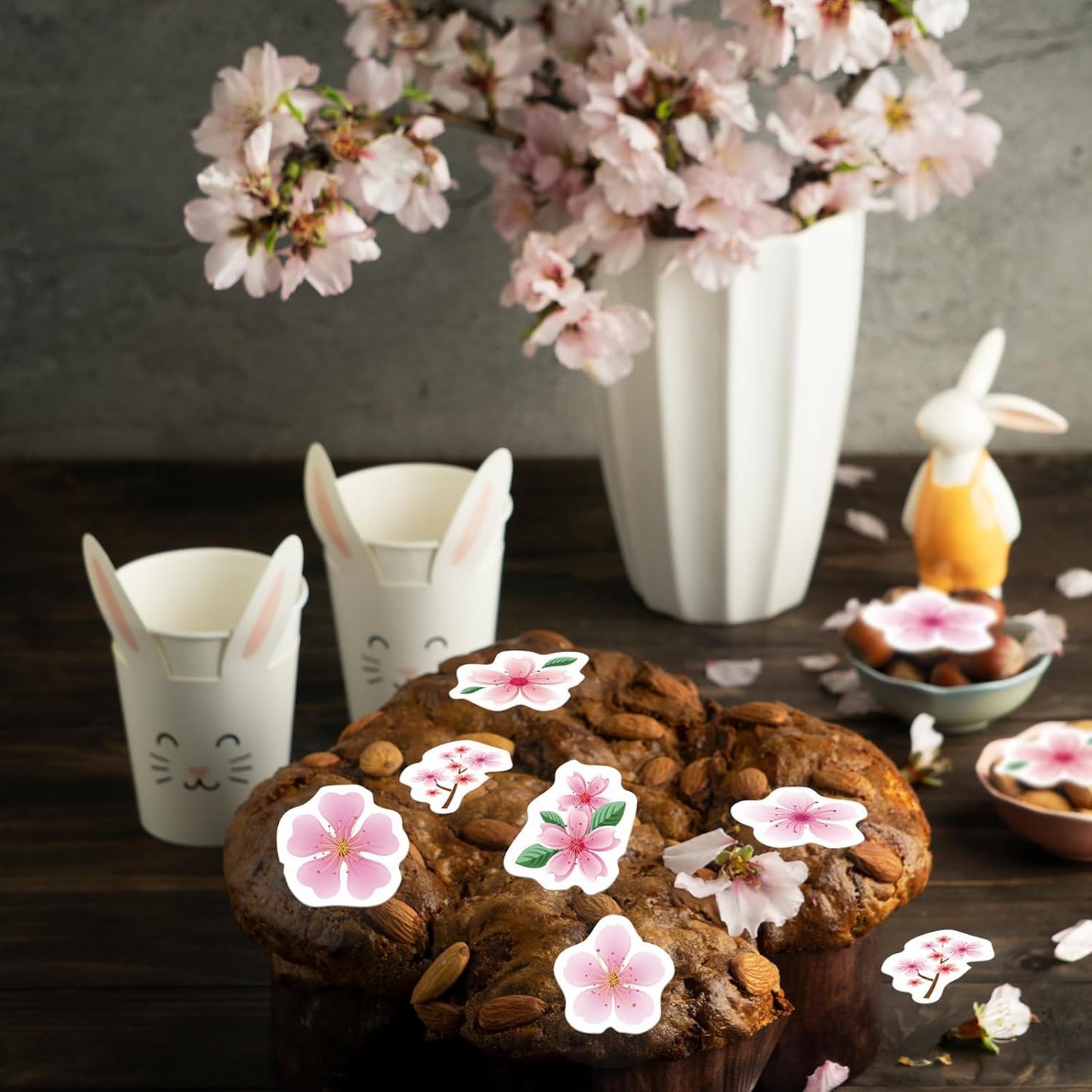 48PCS Edible Cherry Blossoms Cupcake Toppers Pink Edible Cherry Flowers Cake Decorations Wafer Paper Flowers Cupcake Topper for Flowers Theme Baby Shower Birthday Party Decor Supplies