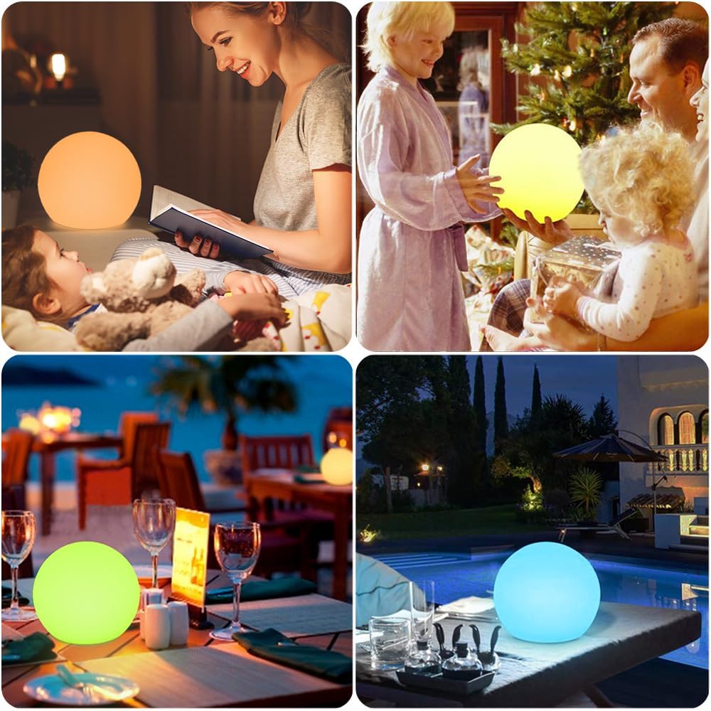 LED Glowing Ball Light, 8-in RGB Color Changing LED Orb Night Light Mood Lamp for Kid, 16 Colors 4 Lighting Modes & 8 Brightness Sphere Lamp w/Remote, Rechargeable Outdoor Globe Lights for Home Patio