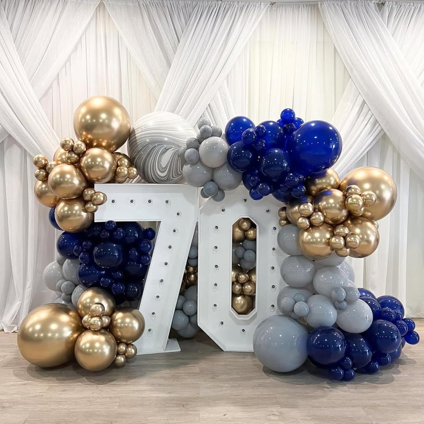 Navy Blue and Gold Balloons, 50pcs Pearl Navy Blue Double Stuffed Pearl White Sand Metallic Chrome Gold Confetti Balloons 12 Inch for Birthday New Year Anniversary Graduation Party Decorations