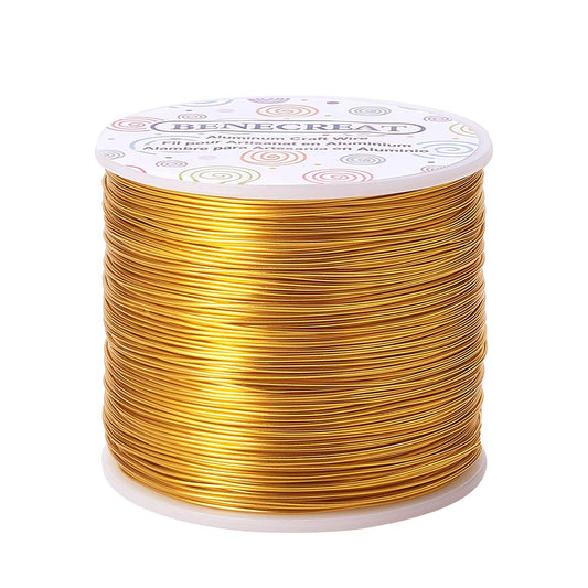 BENECREAT 20 Gauge 770FT Aluminum Wire Anodized Jewelry Craft Making Beading Floral Colored Aluminum Craft Wire - Yellow Gold