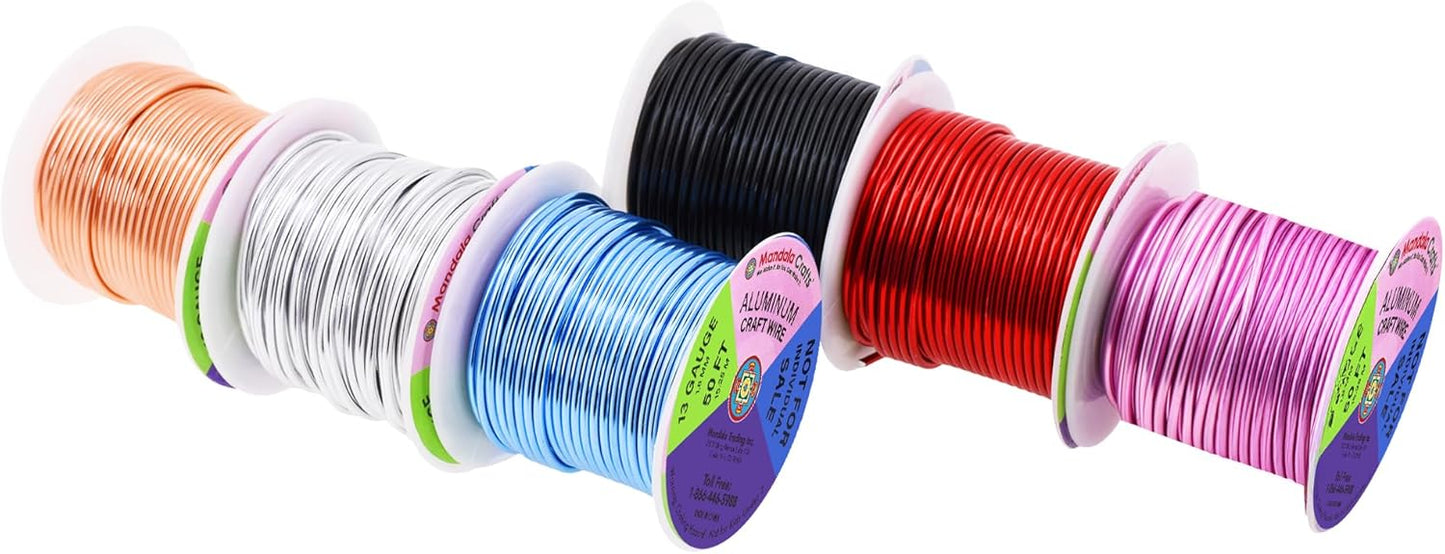 Mandala Crafts 13 Gauge Anodized Aluminum Craft Wire for Jewelry Making - 300 FT Colored Flexible Silver Copper Black Pink Ice Blue Red Wire - Bendable for Bonsai Armature Crafting Sculpting