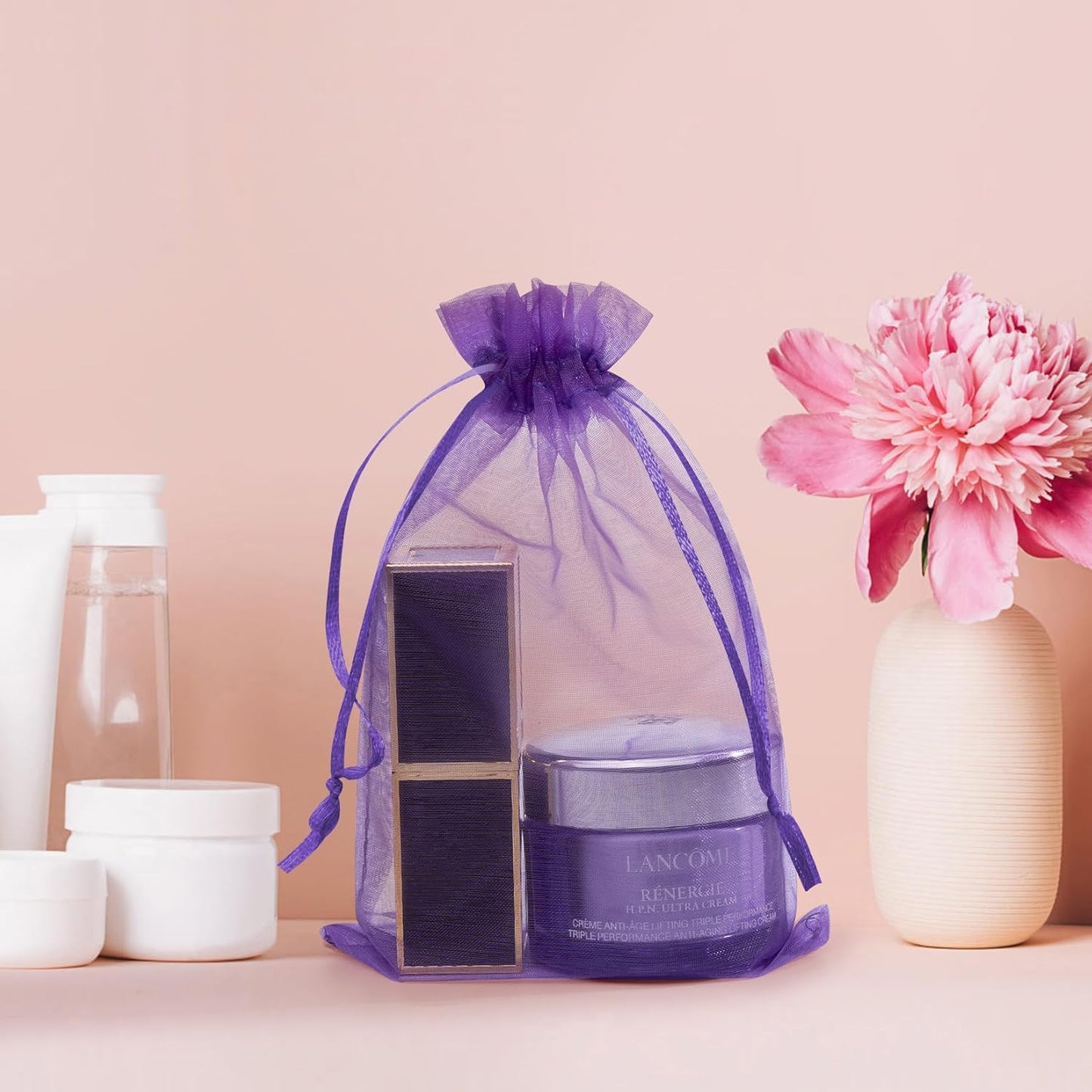 Organza Bags 50 Packs 4x6 Inch, Organza Gift Bags Sachet Bags Jewelry Bags Drawstring for Halloween Treat Party Favor (Purple)