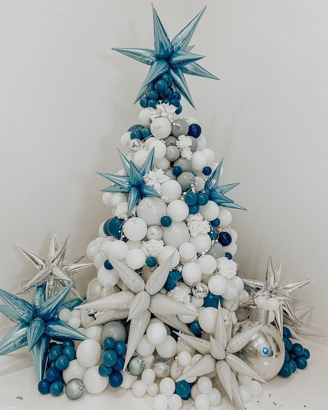 3pcs 26inch 3D Explosion Star foil balloon, Pearled Blue Foil Cone star burst Balloons for Birthday Wedding New Year Party Event