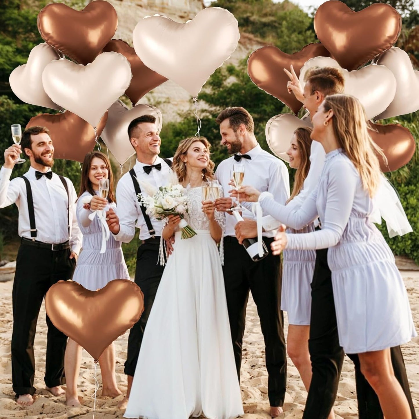 24 Inch Beige Brown Heart Balloons, Coffee Apricot Heart Shaped Foil Balloons, Boho Helium Balloon for Valentines Day Bridal Shower Wedding Nude Neutral Boho Birthday Party Supplies