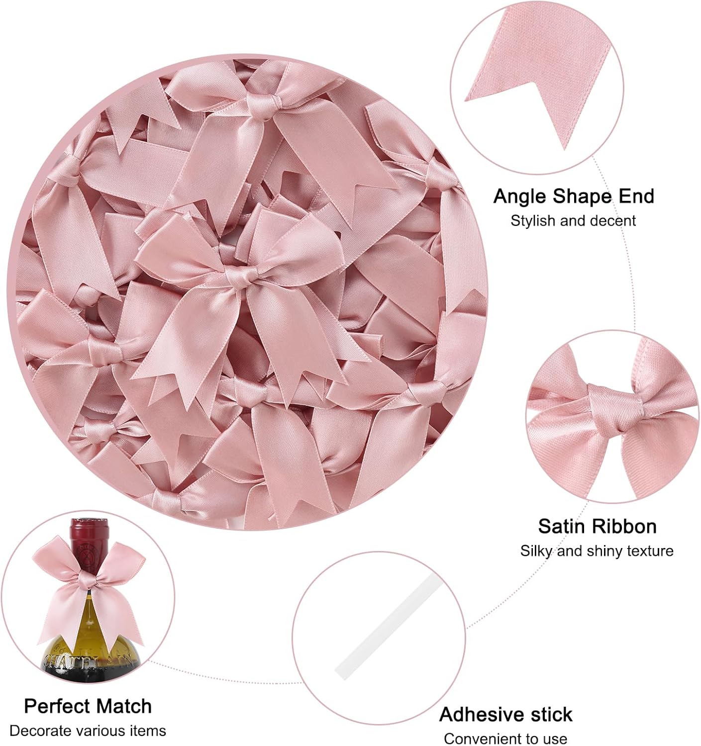 Feluwi Rose gold Gift Wrap Bows (50 Pcs) - 3.3 Inch Elegant Plastic-Free Bows for Christmas Gifts, Birthday Presents, Wedding Friendly Party Supplies, Baby Shower, Gift Bags Decorative Accessories