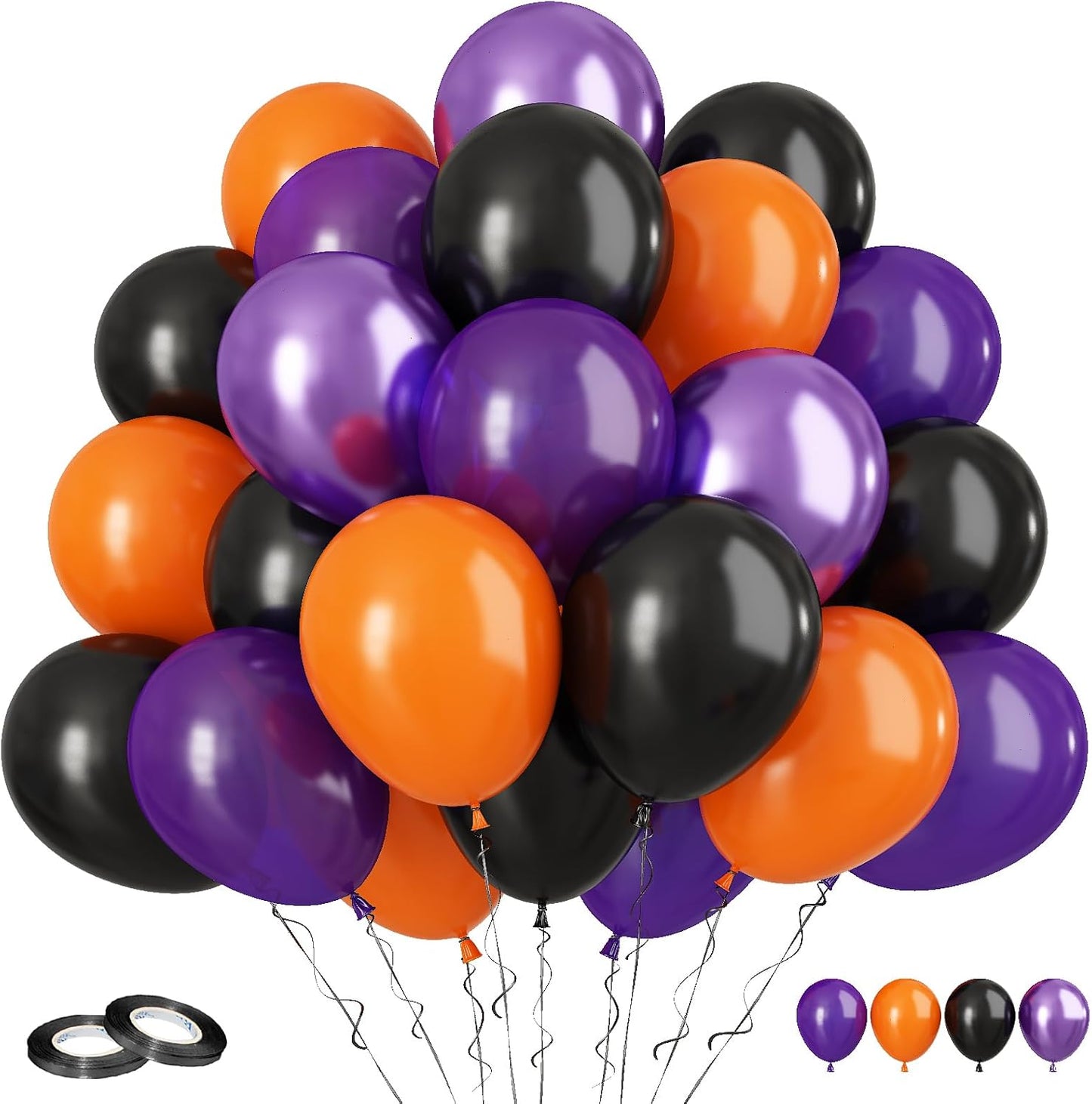 FunHot Halloween Party Balloons, 60Pcs Black Purple Orange Balloons, 12 Inch Metallic Purple Black Latex Balloons Purple Orange Party Balloons Helium for Kids Halloween Birthday Decorations Indoor