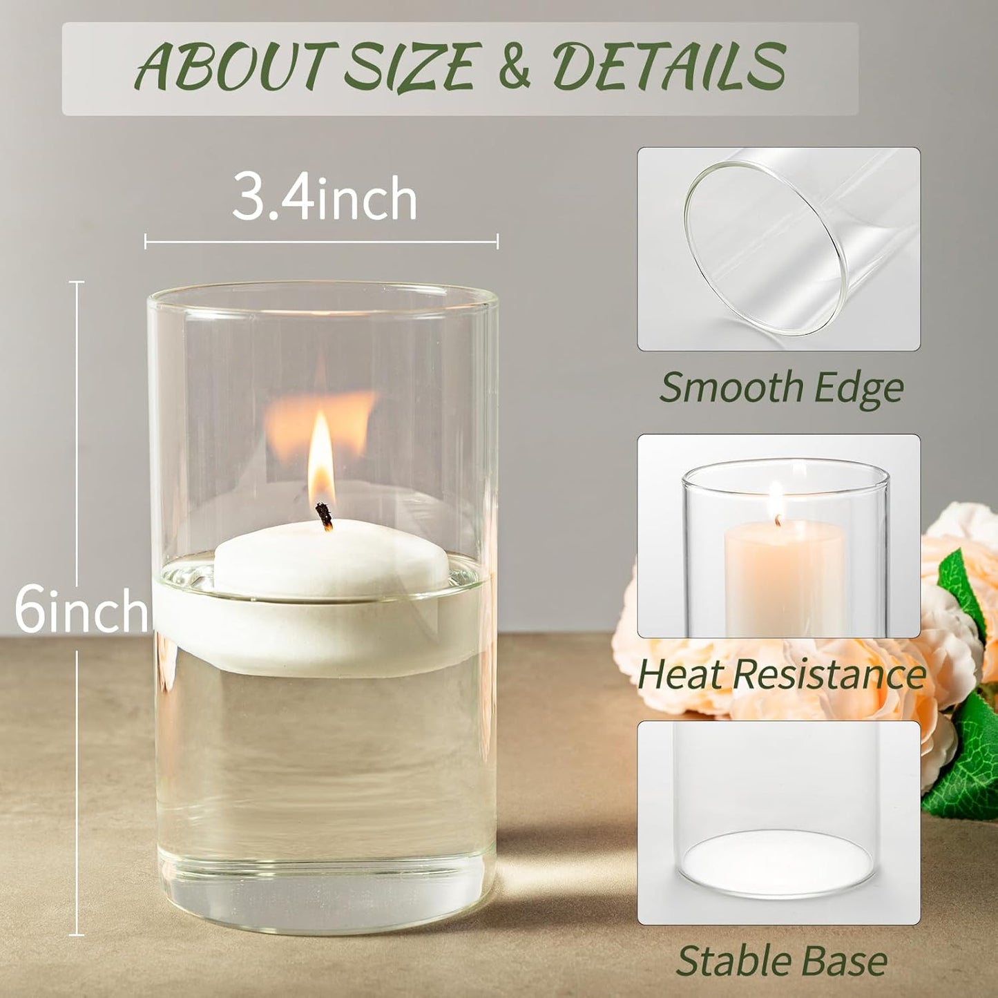 12pcs Glass Cylinder Vases for Centerpieces - 6 Inch Tall Flower Vase for Wedding Decorations, Clear Glass Flower Vases Floating Candle Holder for Table Centerpiece Wedding Home Décor