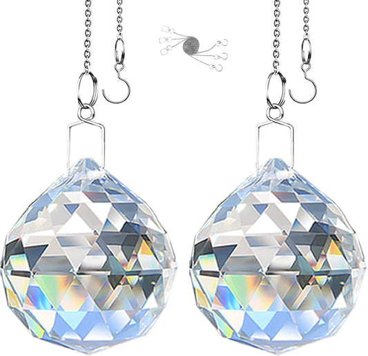 MerryNine 2 Pack Crystal Ball Prism Sun Shine Catcher Rainbow Pendants Maker, Hanging Crystals Prisms for Windows, for Feng Shui, for Gift (Clear) (60mm/2.36")