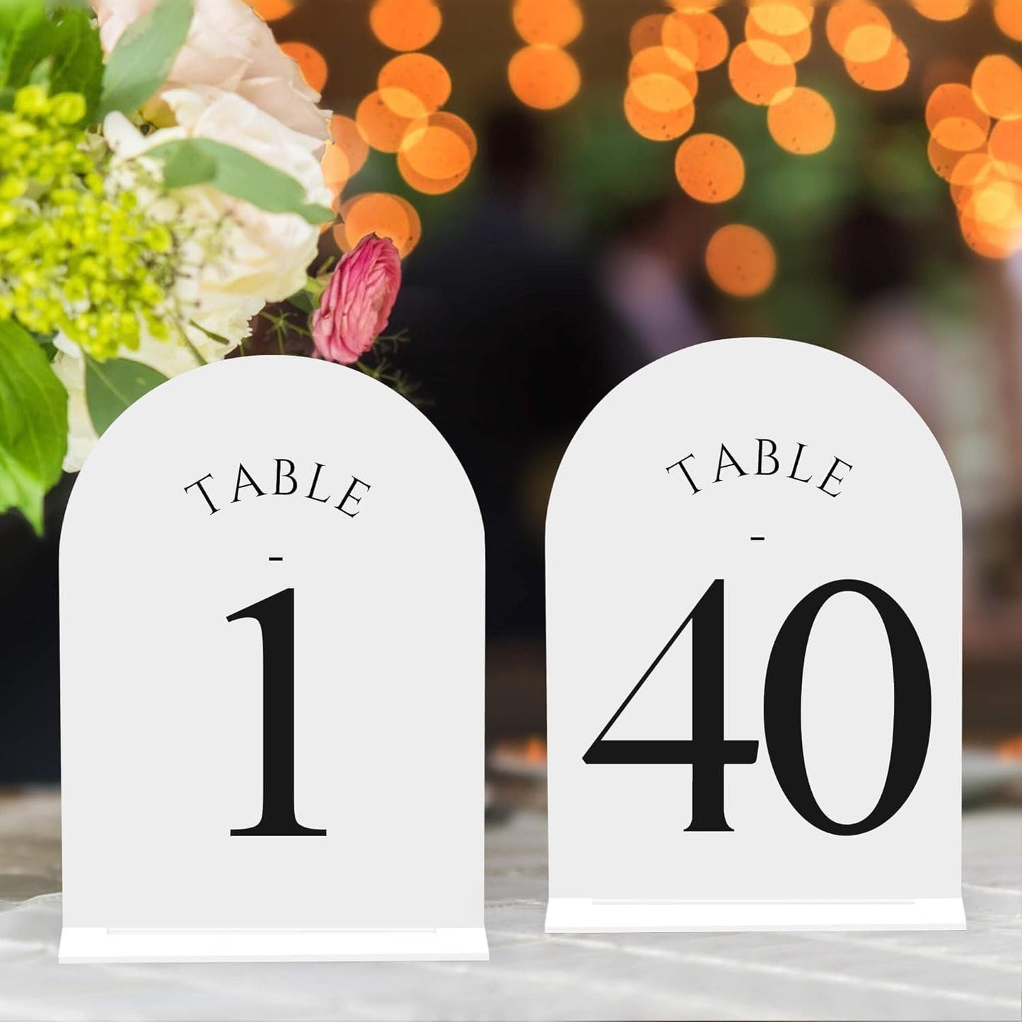 JOYIT Arch Wedding Table Numbers 1-40 with Stands – Double-Sided Printed 5" X 7" Acrylic Signs with White Background Black Text, Perfect Acrylic Table Numbers for Wedding Receptions, Parties, Anniversaries, and Events