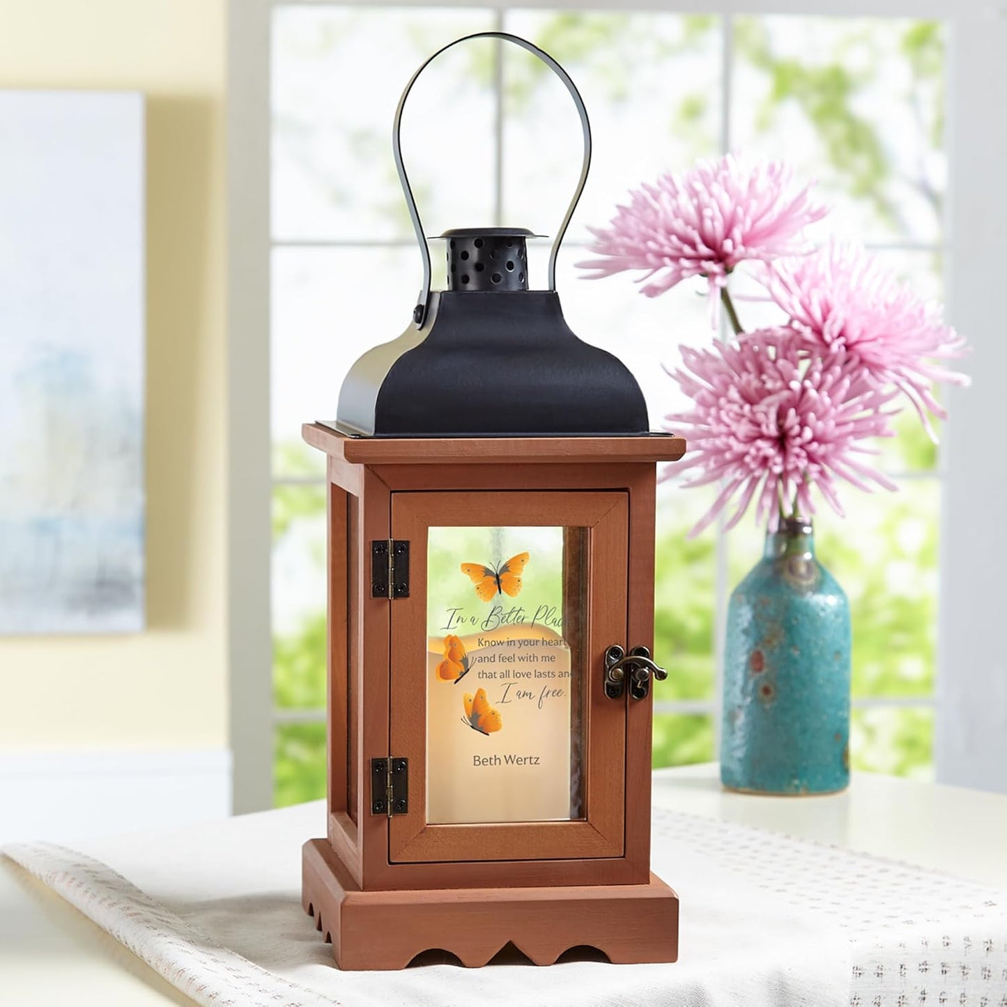 Let's Make Memories Personalized Memorial Lantern - Sympathy - Condolences - in Memory - LED Candle - Automatic Timer - Wood/Metal - I Am Free