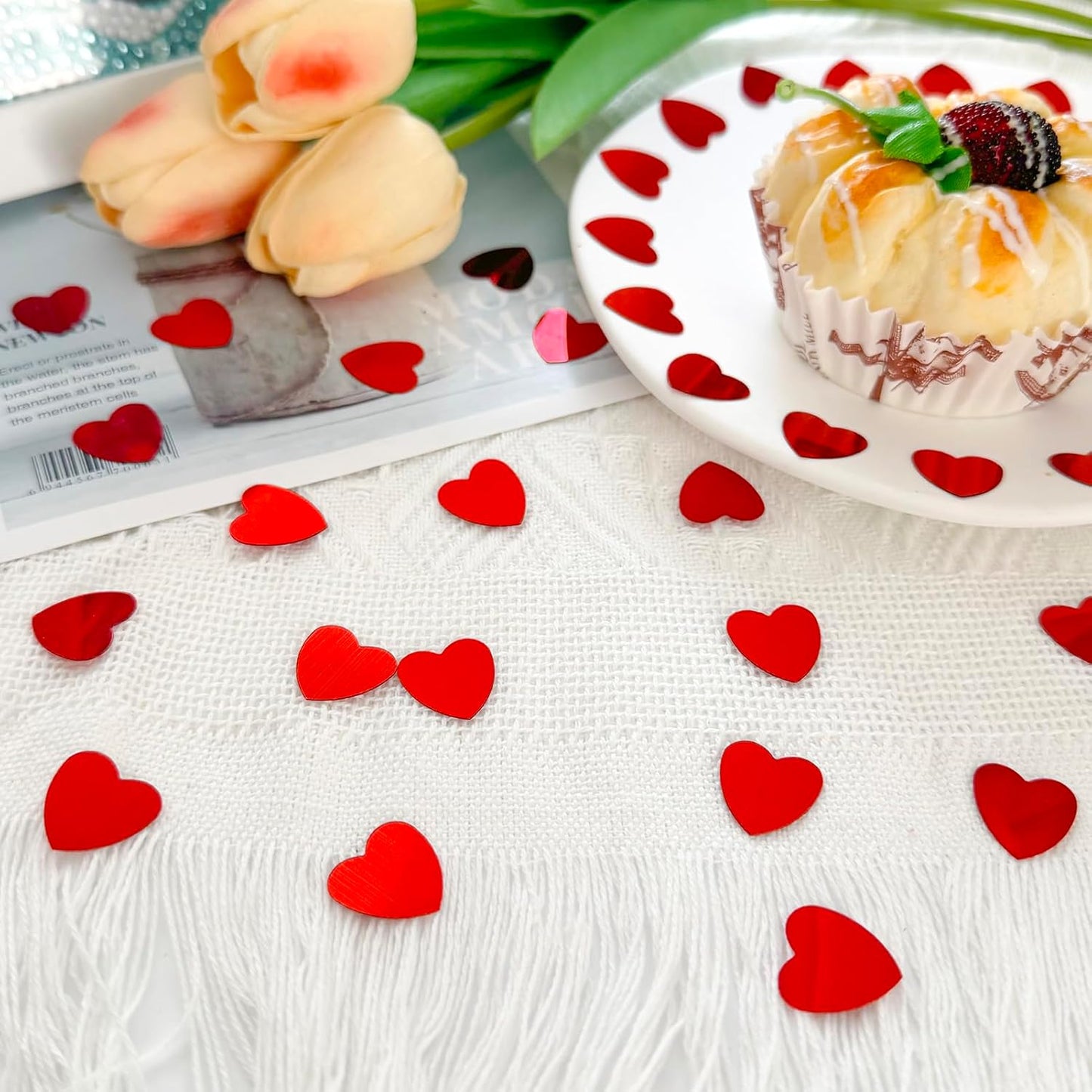 Red Heart Confetti – Shiny Foil Heart Table Scatter for Romantic Party Decorations, Wedding, Valentine's Day, Anniversary, Proposal & Love Celebrations Party Supplies 1200PCS