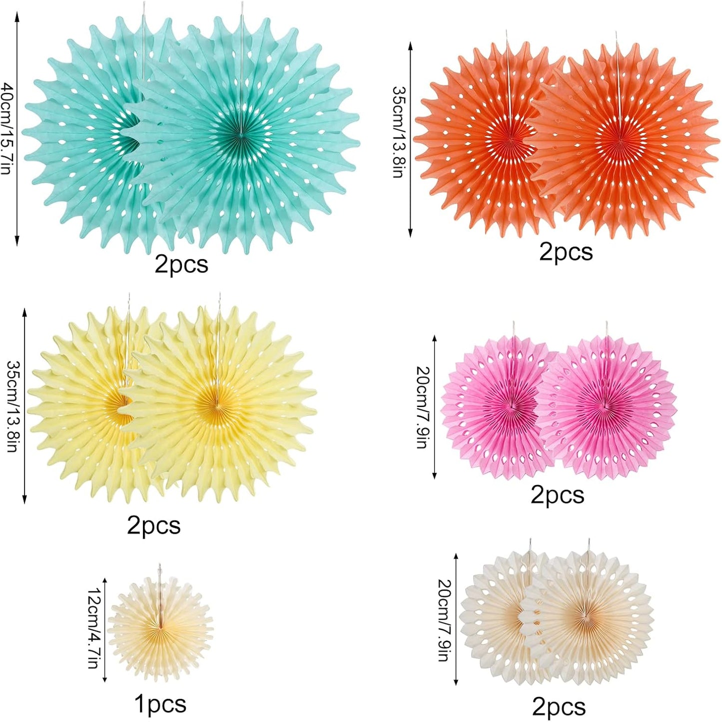 SUNBEAUTY Pack of 11 Peach Pink Yellow Mint Green Hanging Honeycomb Round Paper Fans for Birthday Baby Shower Bachelorette Anniversary Wedding Photo Booth Backdrop Party Decoration