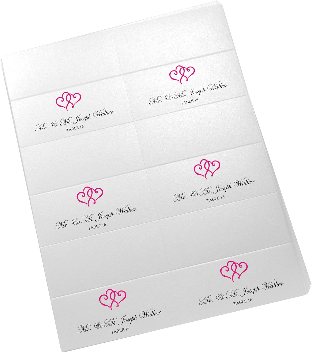 Linked Hearts Printable Place Cards, Fuschia (Choose Color), Set of 150 (25 Sheets), Laser & Inkjet Printers - Wedding, Party, Dinner, and Special Events - Made in the USA