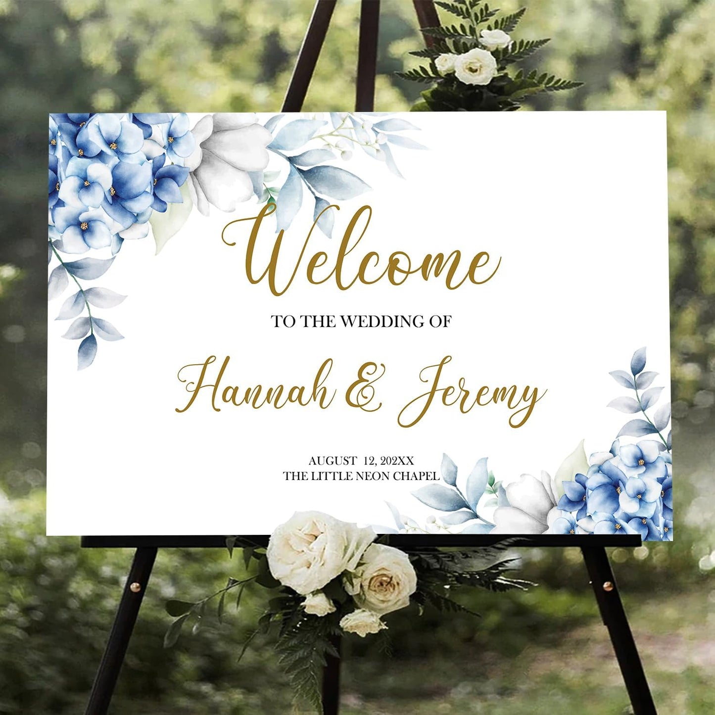 Dusty Blue Wedding Welcome Sign, Editable Floral Template, Printable Ceremony Signage, Elegant Reception Board, Minimalist Blue Wedding Decor