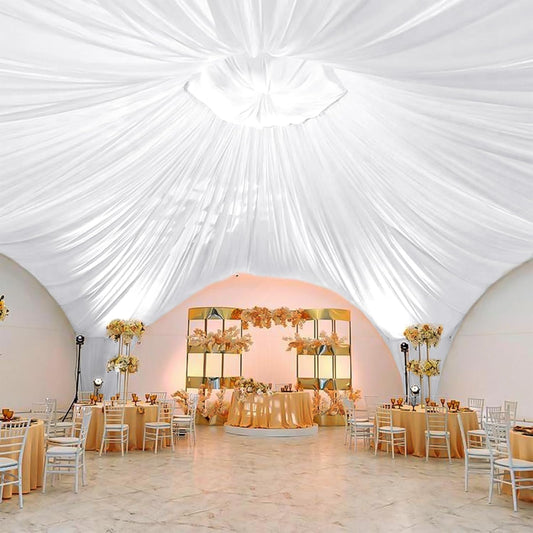 10 Panels White Ceiling Drapes for Wedding 5ftx40ft Sheer Drapery Chiffon Fabric Arch Draping Curtains for Party Ceremony Birthday Baby Shower Reception Stage Ceiling Decorations