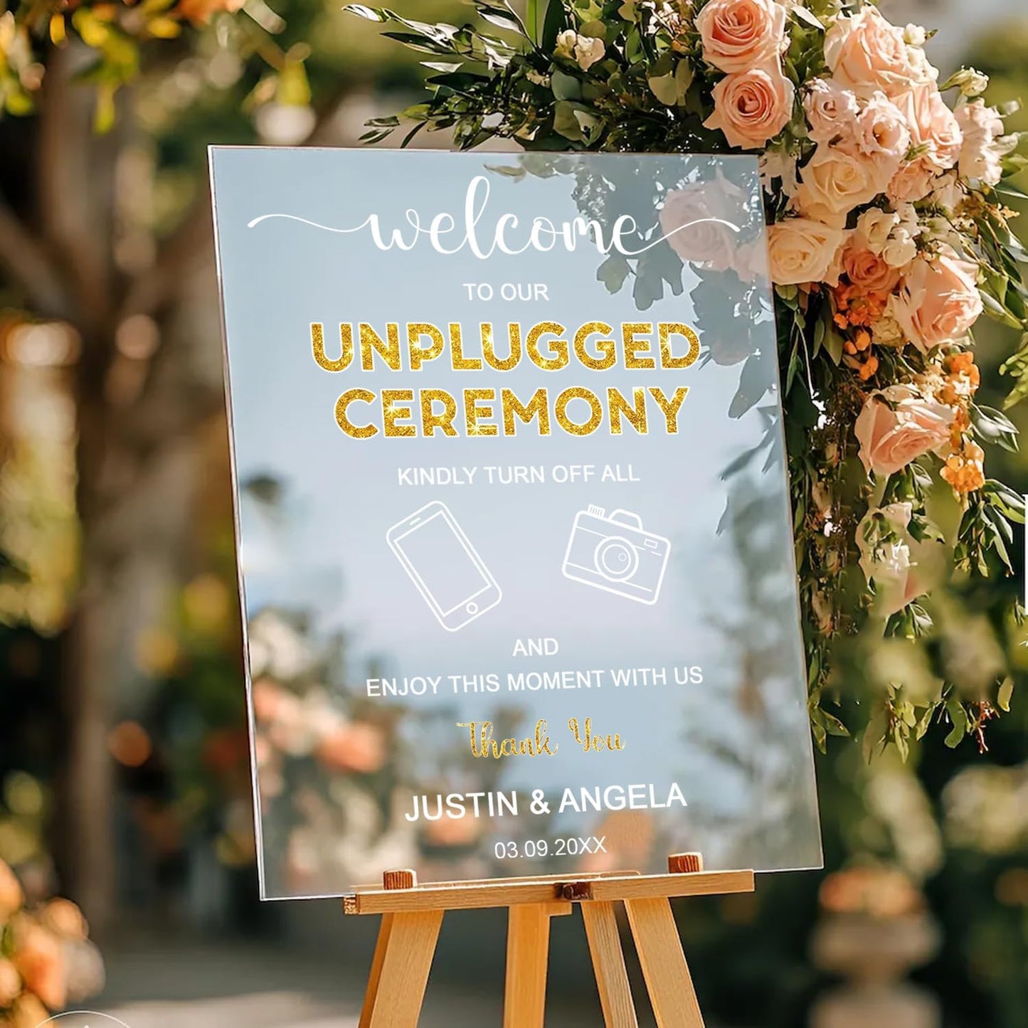 Unplugged Ceremony Sign with Icons – Fun & Bold Wedding Yard Sign – No Phones or Cameras – Modern Welcome Sign for Outdoor Weddings
