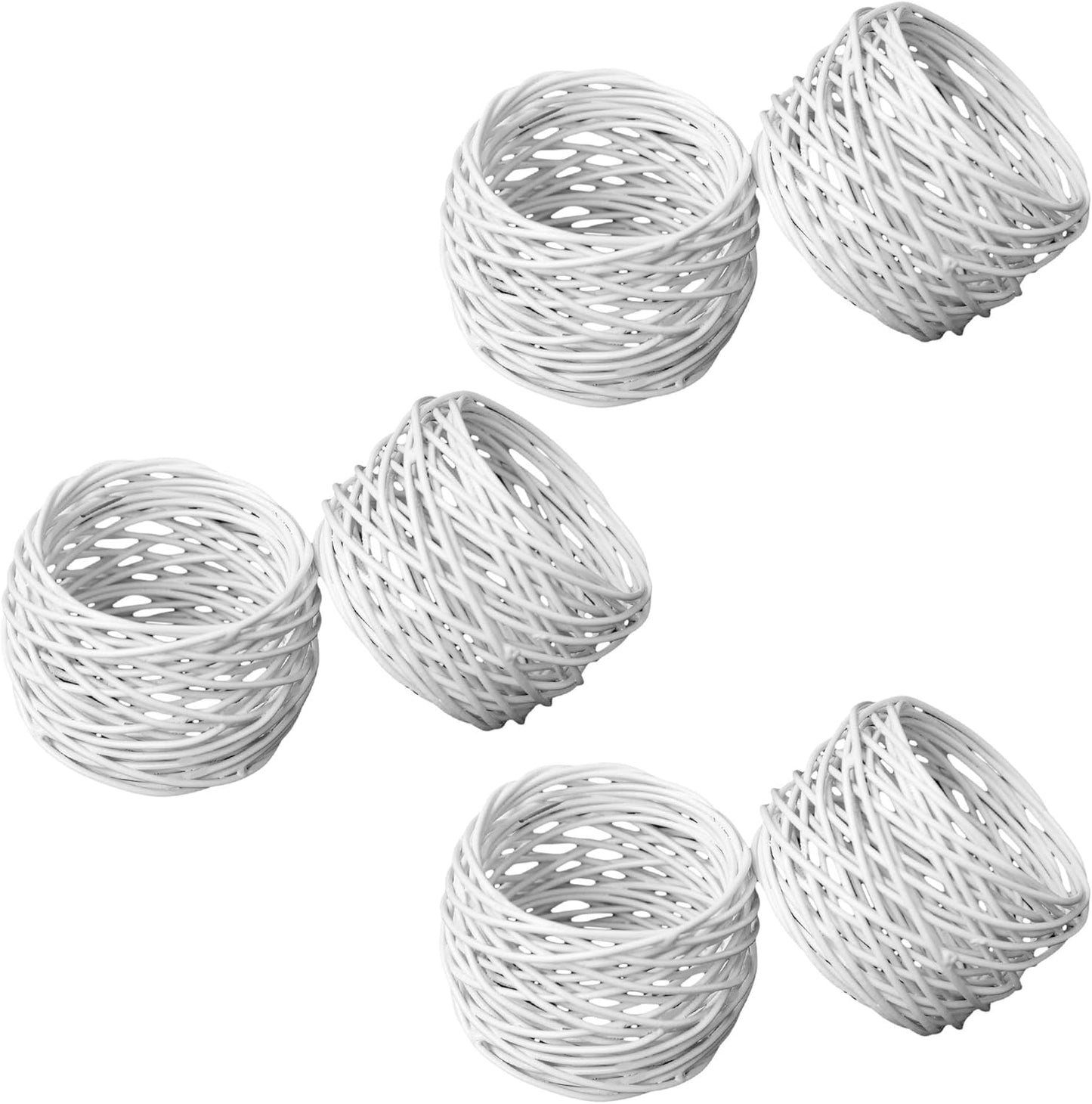 Handmade White Round Mesh Napkin Rings Holder for Dinning Table Parties Everyday, Set of 12