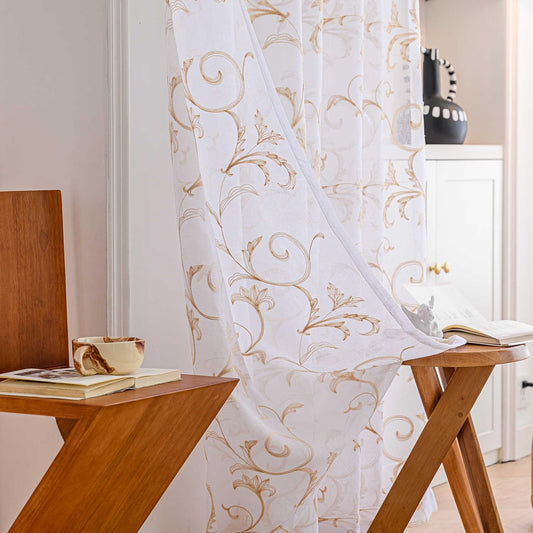 MYSTIC-HOME Sheer Curtains White 63 Inches, Boho Curtains for Bedroom Rod Pocket Farmhouse Drapes with Floral Patterned for Living Room, Embroidery Panels Vintage Country Curtains Set of 2, 52"x 63".