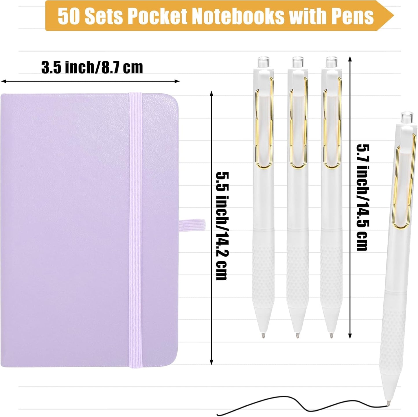 Aodaer 50 Sets Pocket Notebook Journal with Pens, 160 Pages, 3.5 x 5.5 Inch Mini Lined Journal Notebook A6 Leather Hardcover College Ruled Notepad with Pen Holder for School Office Gifts, Lavender