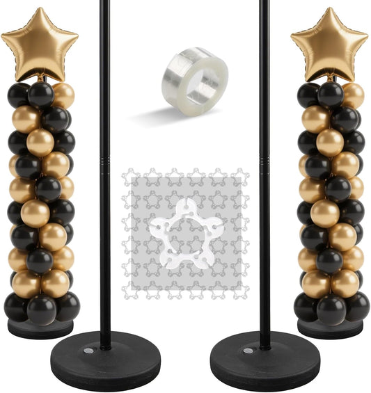 Balloon Stands for Floor Set of 2, Height Adjustable Splicing Metal Pole Balloon Column Stand for Birthday,Baby Shower,Christmas,Halloween,Party,Events Decorations, 1.3-5FT Tall, Black
