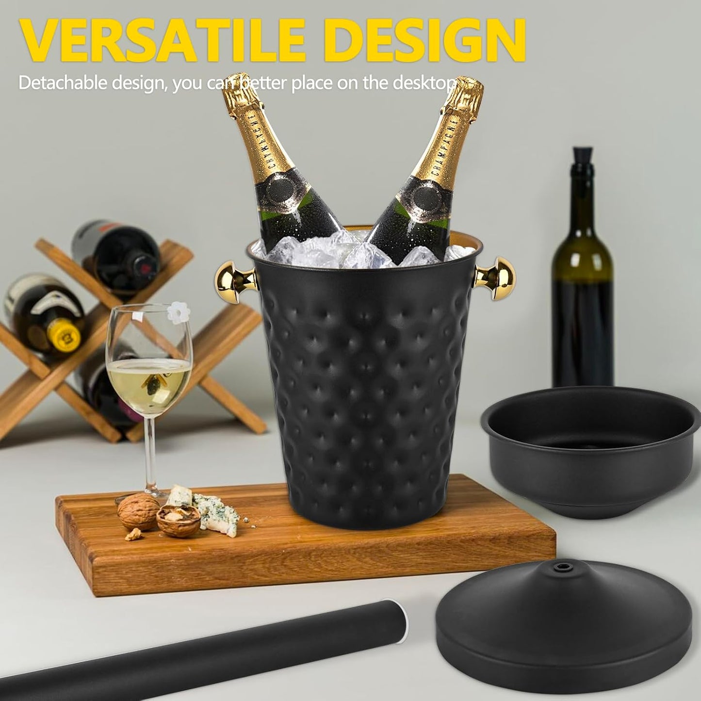 Champagne Bucket with Stand,5L Ice Bucket with Stand,Wine Chiller Bucket,Stainless Steel Champagne Stand for Wedding KTV Club BBQ Party Home Outdoor Black