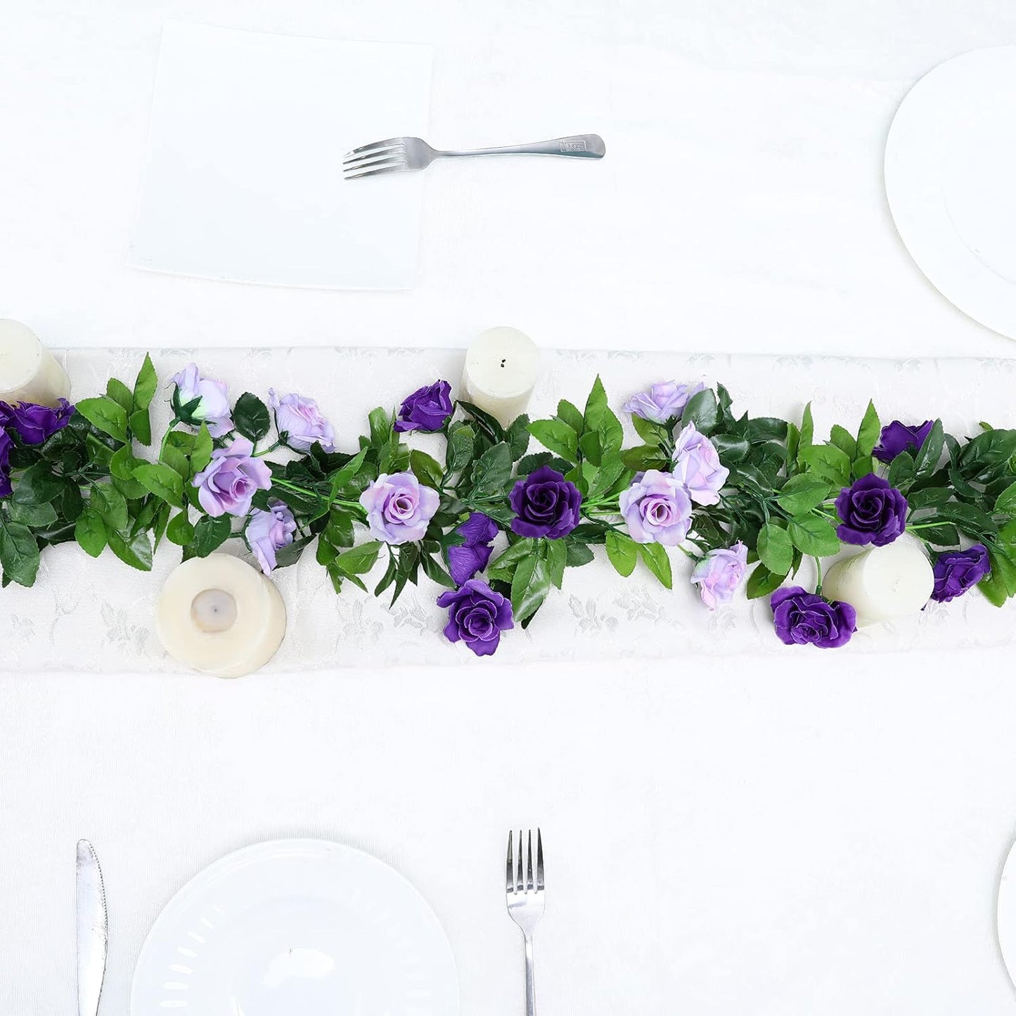 Floweroyal 2 Pack Artificial Flower Garlands 15.8FT Fake Rose Vines Silk Flowers Hanging Rose Ivy for Wedding Arch Party Home Garden Wall Decor (Purple)