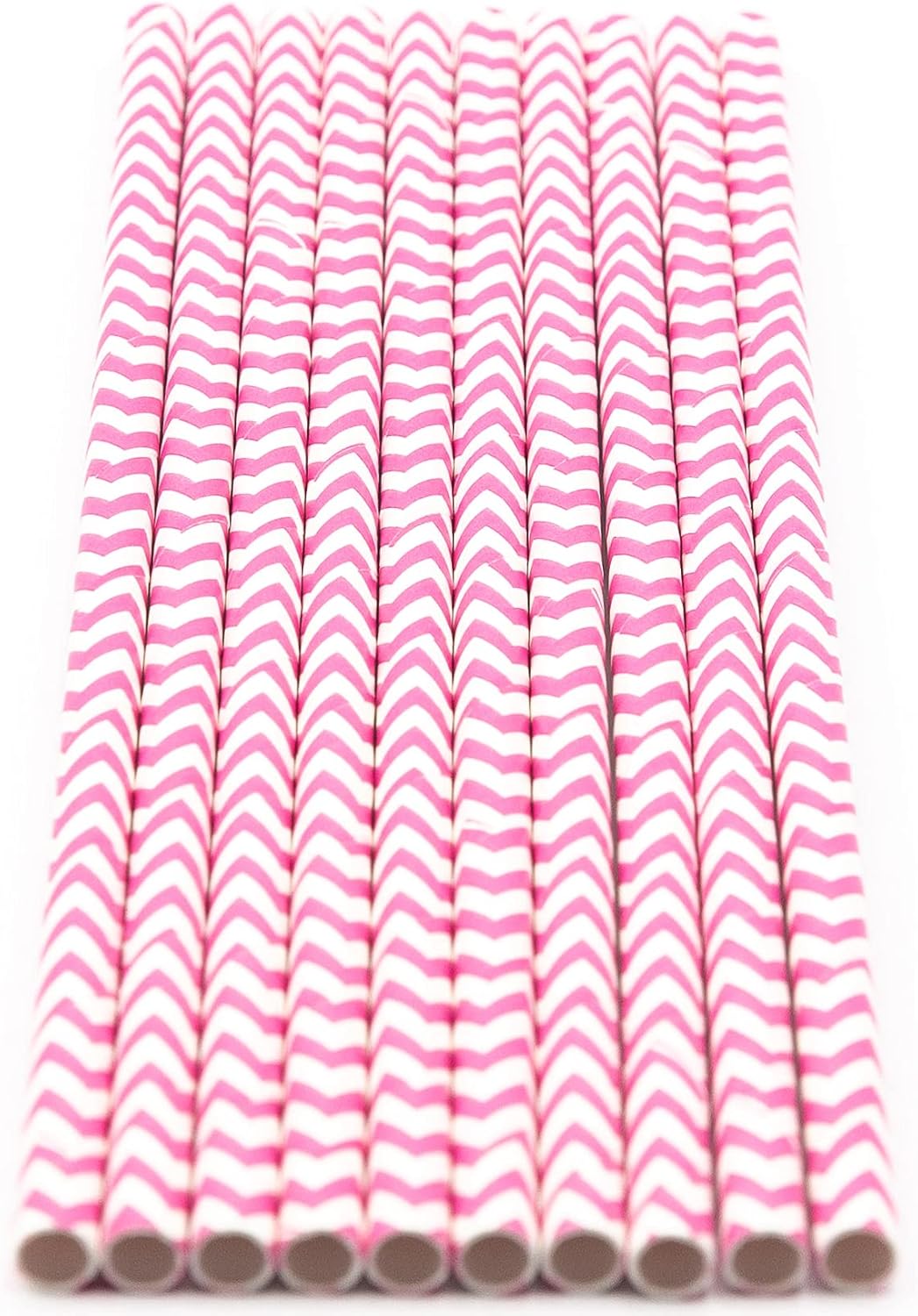 Pack of 900 Baby Pink Chevron Biodegradable 4-Ply Paper Drinking Straws (Compostable, Non-toxic, BPA-free)