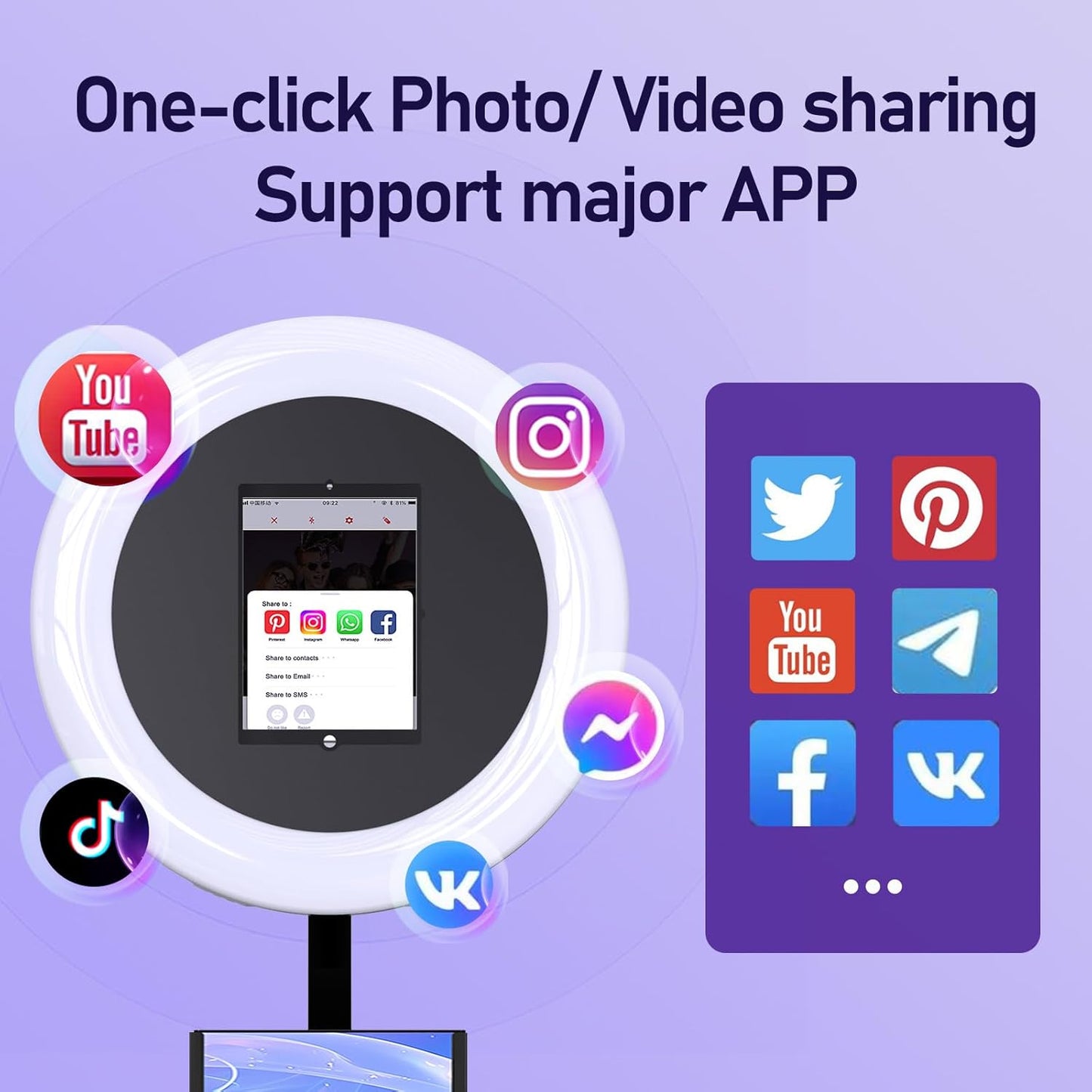 MWE Portable Photo Booth Machine Stand Compatible with Any Ipad with Software APP and Remote Control, RGB Ring Lights Music Sync, Free Custom Logo,Flight Case with Wheels (Black, Light Box)