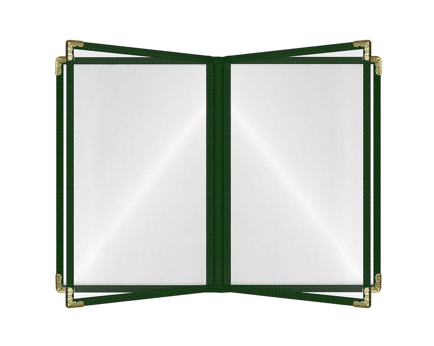Goodsmart Restaurant Menu Covers – 25 Pack Green 4-Page/8-View 8.5" x 11", Side-Loading Vinyl Menu Holders with Clear Sleeves, Double-Stitched, Leather-Style Café Covers with Gold Corners
