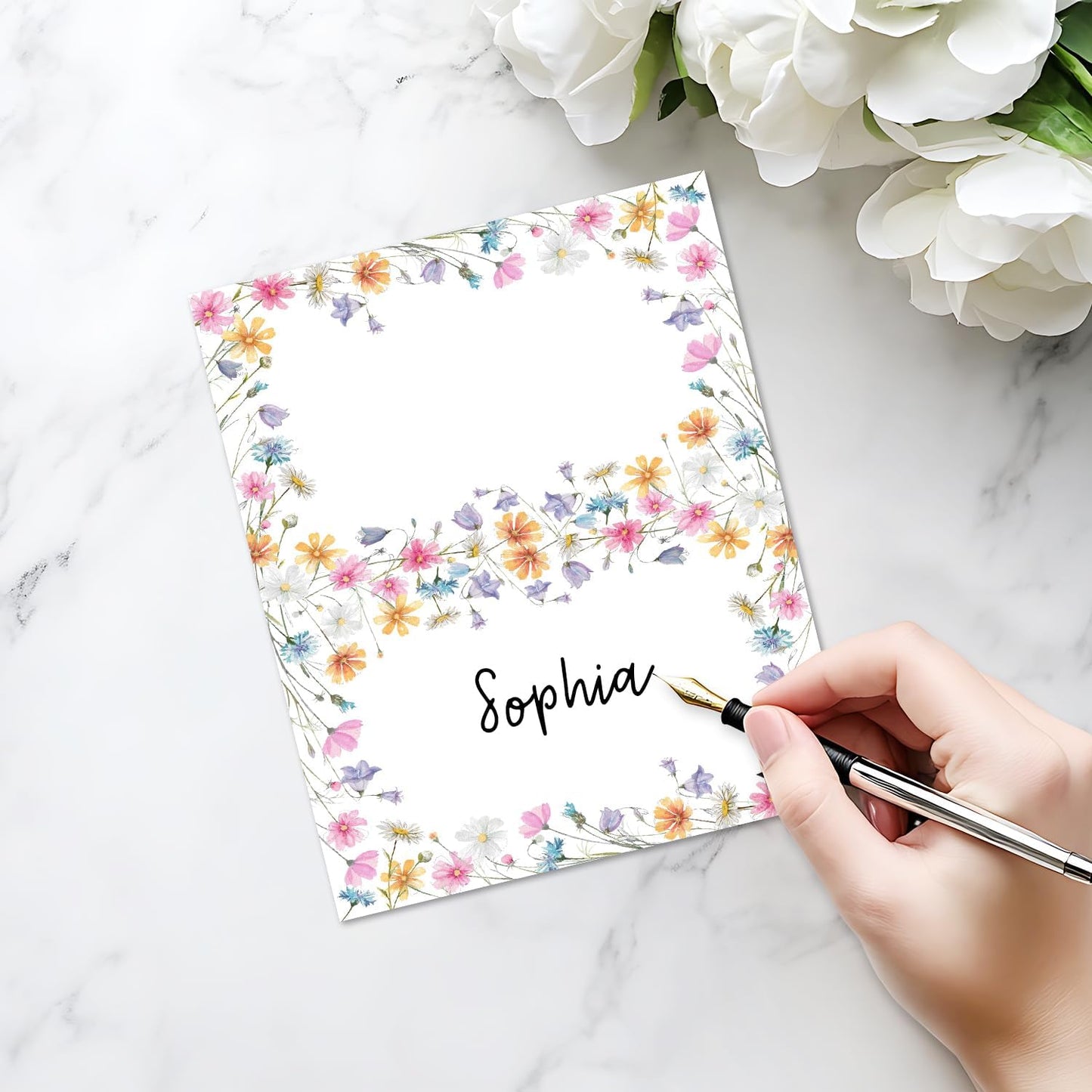 25 Pack Wildflowers Place Cards, Editable Name Cards for Table Setting, Tent Cards Food Label for Dinner Party, Bridal Shower, Wedding, Baby Shower and Events -T07