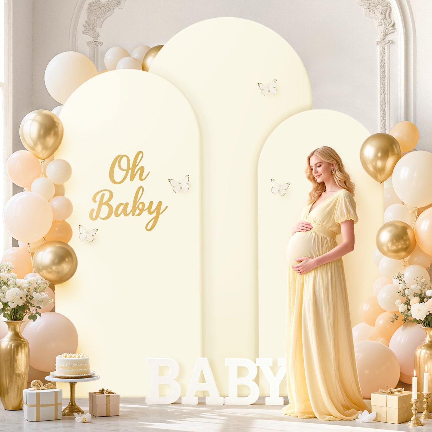 FOTSHARER Arch Backdrop Stand and Cover Set (7.2FT, 6.6FT, 6FT) Metal Wedding Arch Stands Ivory Spandex Cover for Arched Backdrop Background Arches Stand with Cover for Wedding Party Anniversary Decor