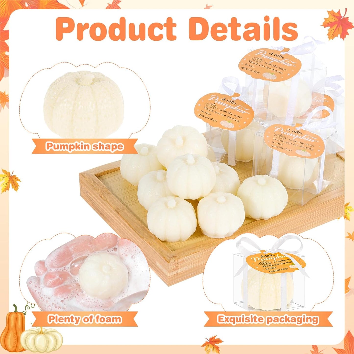30 Set Pumpkin Soap Baby Shower Favors, Mini Pumpkin Soap Baby Shower Decorations with Thank You Cards and Boxes Guest Gifts for Fall Thanksgiving Gender Reveal Wedding Autumn Party Supplies, White