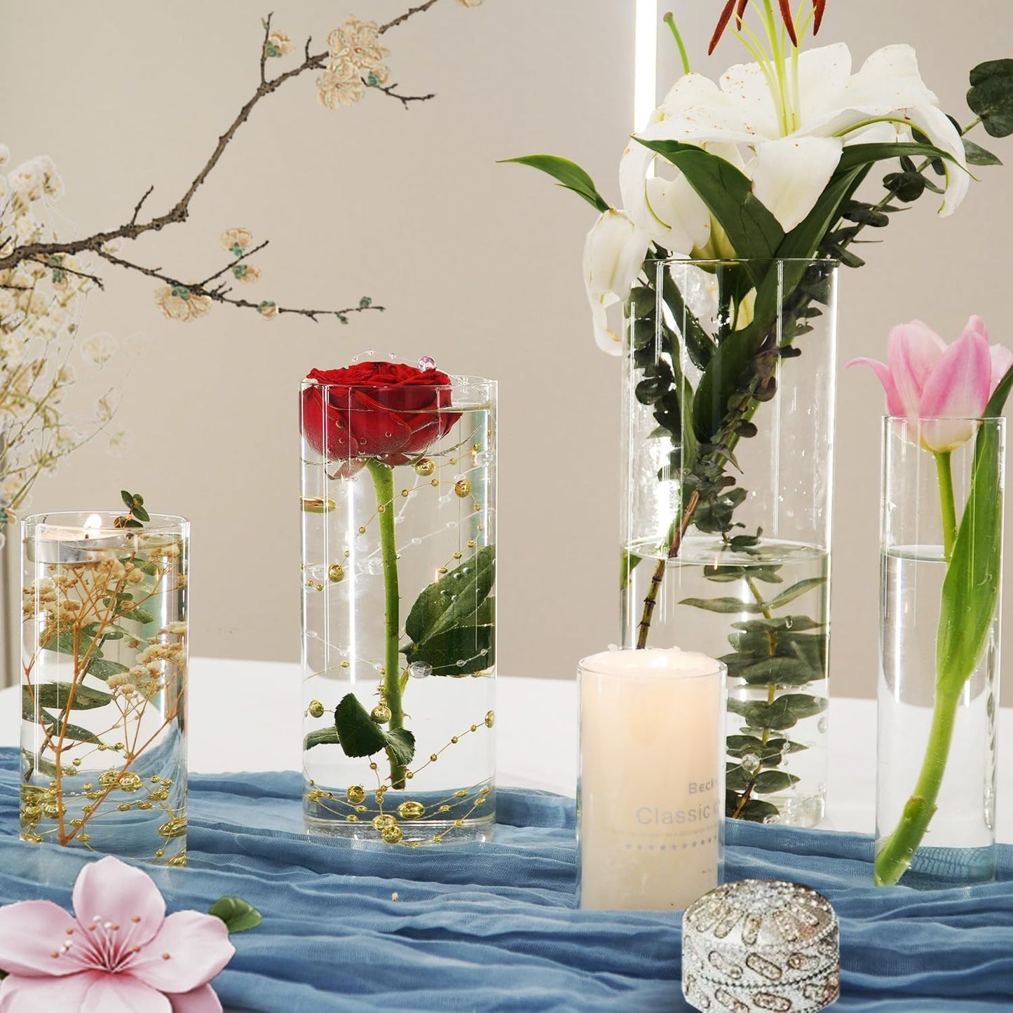 30pcs Glass Vase Cylinder Vases for Centerpieces Small Flower Glass Vases Home Decor Centerpiece Table Clear Flower Vase Decorations for Wedding＆Holiday 4,6,7.5,8,10 Inch Tall