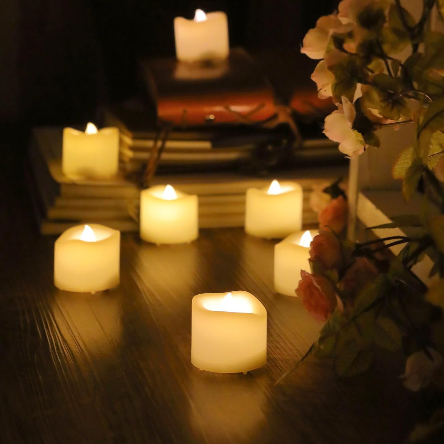 CANDLE CHOICE Battery Operated Flameless Tea Lights Votives Realistic Flickering Fake Electric LED Tealight Candles Set for Halloween Christmas Party Wedding Decorations Batteries Included 6 Pack