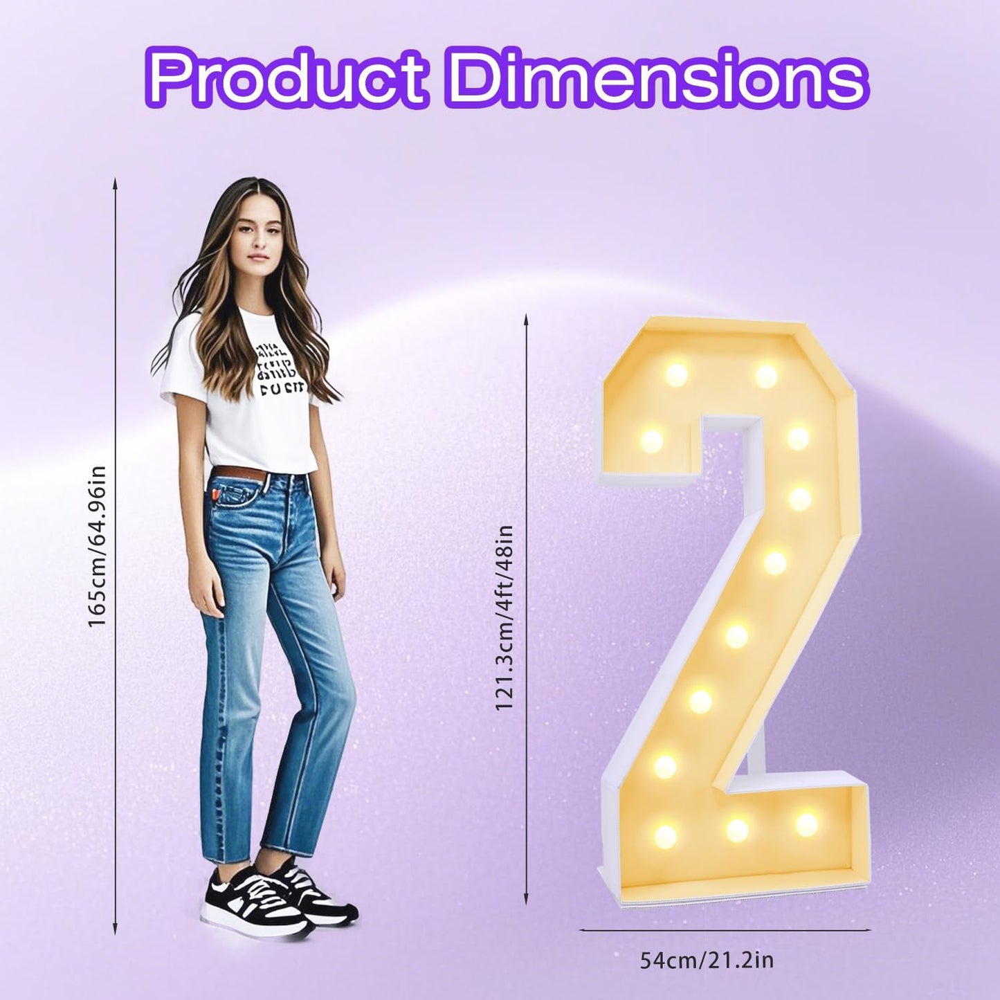 4FT Plastic Marquee Numbers 2 - Light up Numbers Are Made from Corrugated Plastic Board - Quick Assembly Without Tools, Disassembled Components Can Be Used for Photo Wall Decoration, Yard Sale Signs