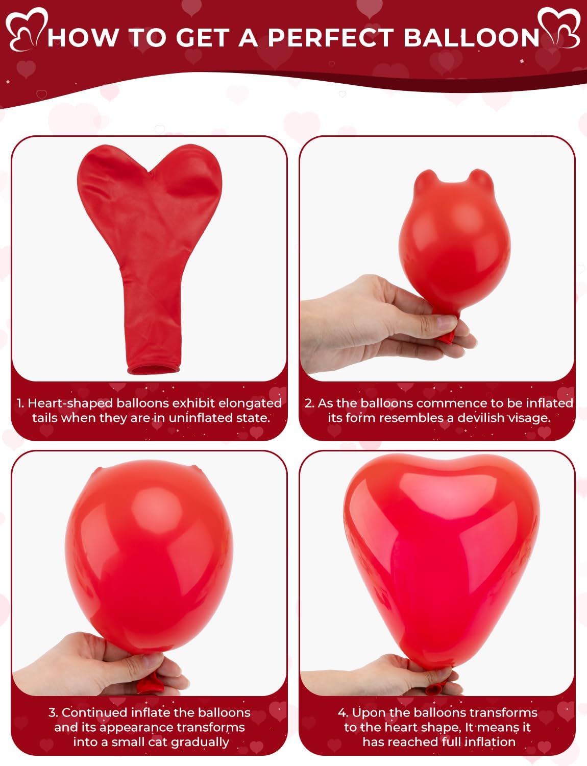 Red and White Heart Balloons - 50 Pcs Heart Shaped Balloons for Romantic Decoration, Wedding, Anniversary, Engagement, Birthday Party, Love Events