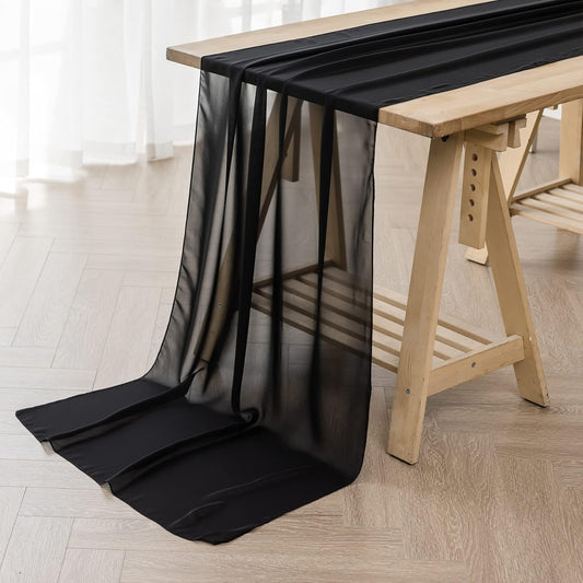 6Pack 9ft Chiffon Table Runner 14x108 Inch Sheer Romantic Table Runner for Wedding Birthday Party Bridal Shower Outdoor Decoration-Black