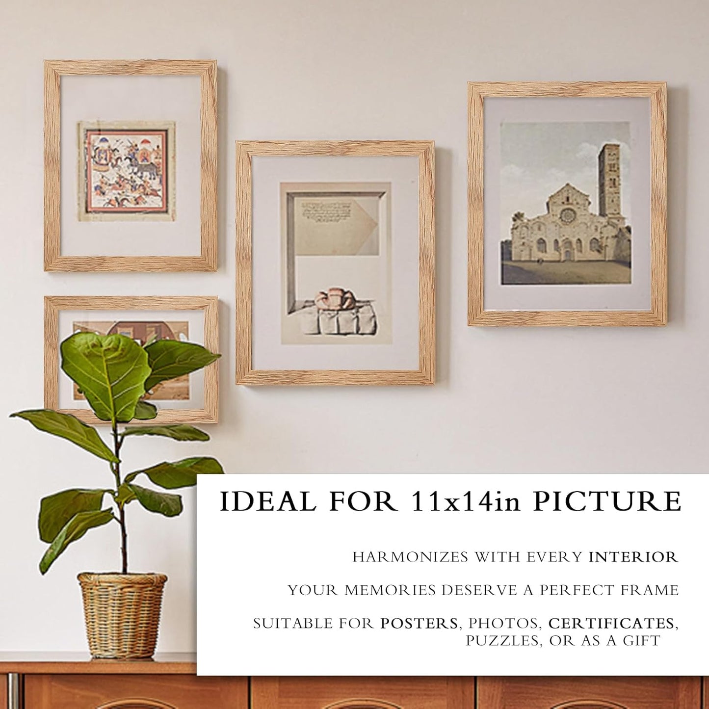 11x14 Picture Frames Natural Solid Oak Wood with Tempered Glass, 2 Pack Photo Frames with 8x10 Mat for Wall Mounting Display, for Photos, Art, Prints(Oak)